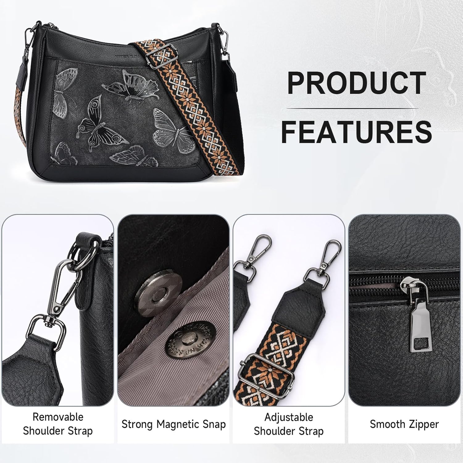 Crossbody Bags for Women Trendy, Vegan Leather Medium Butterfly Hobo Purse, Women's Shoulder Handbags - Image 4