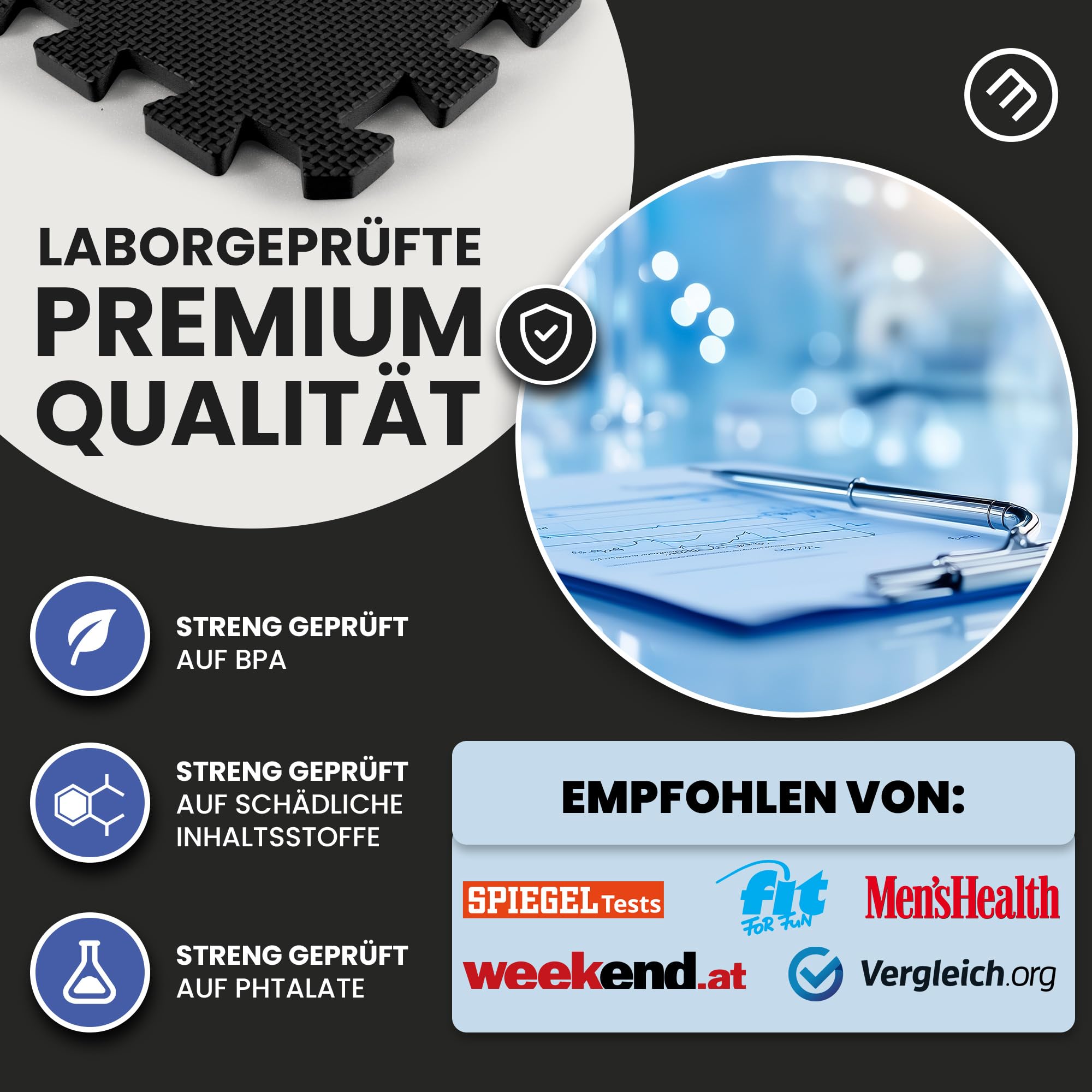 bemaxx Bodenschutzmatte Fitness - Sportmatte Fitnessmatte Gymnastikmatte Puzzlematte Yogamatte Turnmatte Trainingsmatte Spielmatte Fallschutzmatte Laufbandmatte - Gym Workout Pool Garage