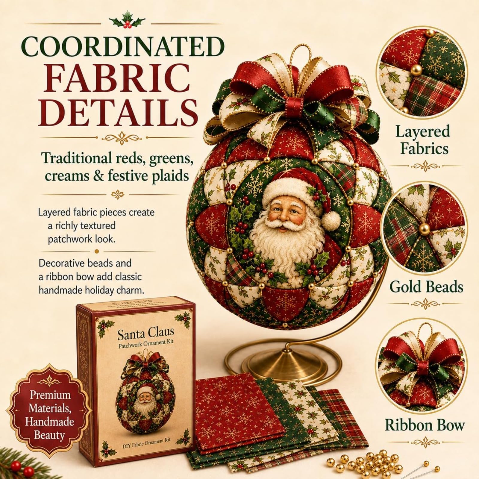 Kit de bricolage pour décorations de Noël patchwork classiques, sans coutu