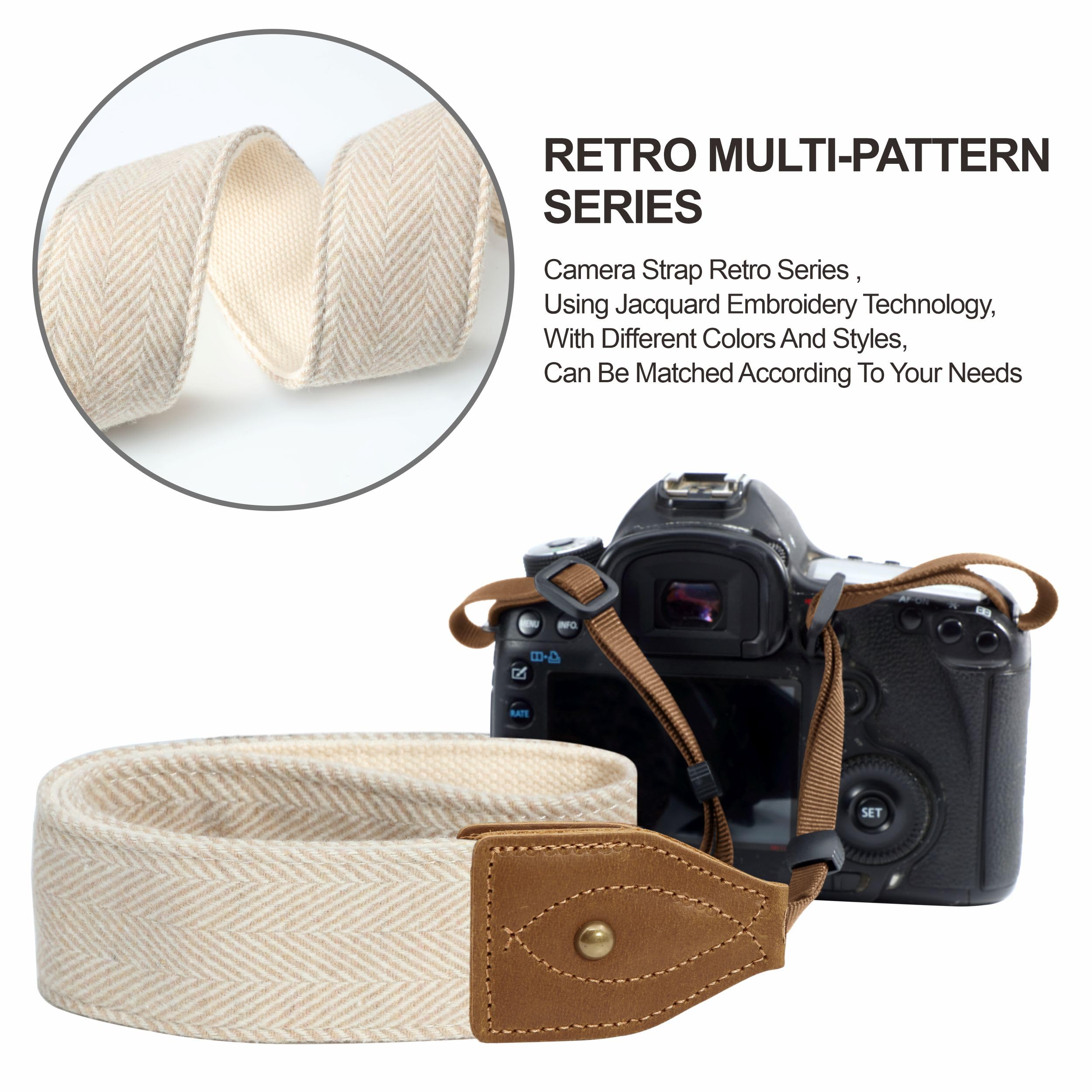 Correa para cámara, Correa universal ajustable de cuero de vaca de doble capa para el cuello y el hombro para todas las cámaras DSLR, 2 inch Wide / Adjustable 31.5~60.5 inch