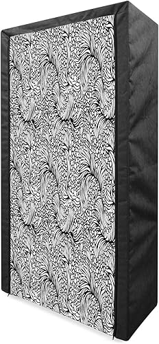 Ambesonne Black and White Portable Fabric Wardrobe, Abstract Shapes and Dots Water Themed Bubbles and Waves Ocean Surface, Clothing Organizer and