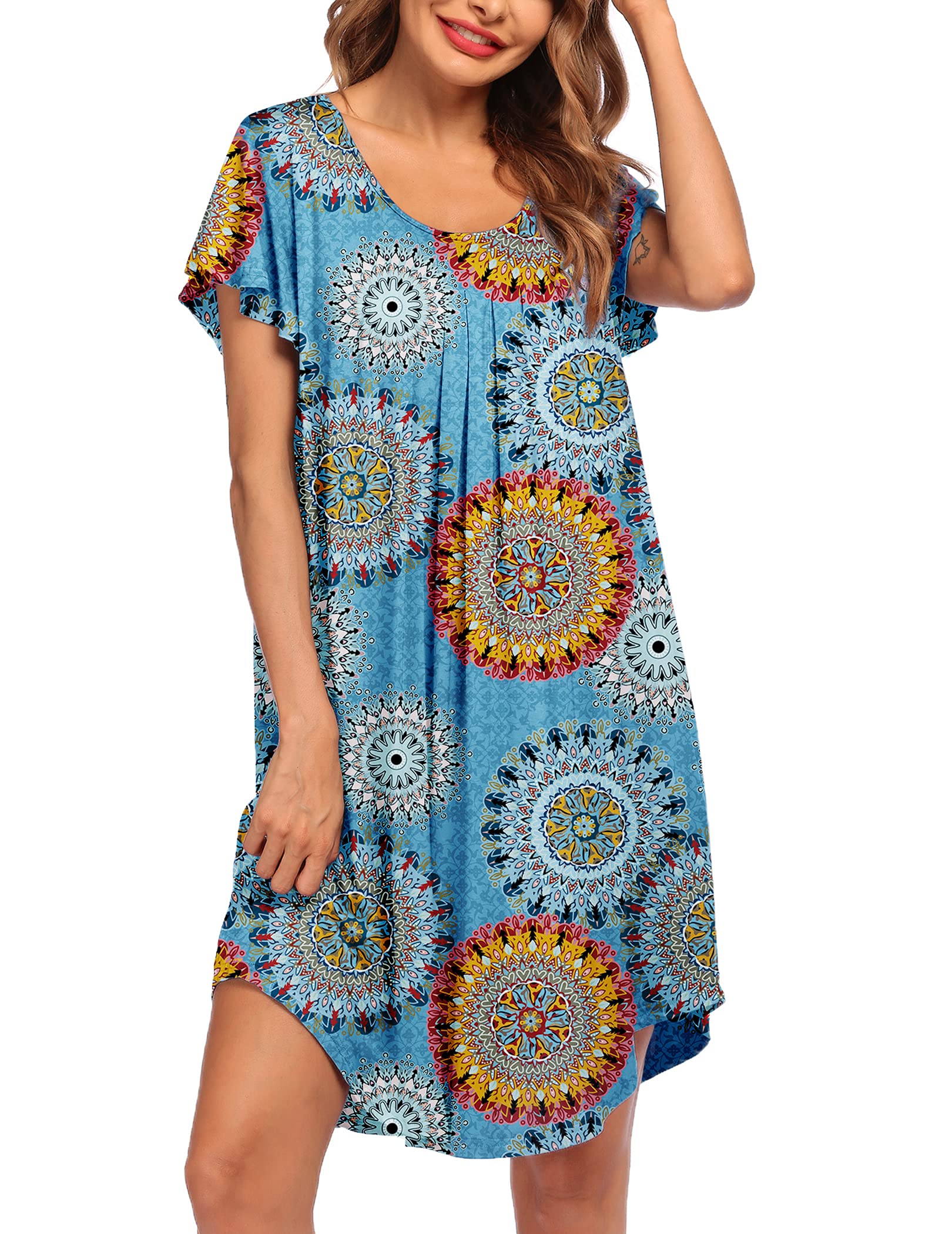 Ekouaer Nightdress Women's Sleep Shirt Short Sleeve Sleepwear Short Sleep Shirt Oversize Big Shirts S-3XL