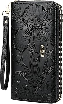Women Wallets, Large Capacity Double Zip Long Purses for Women, PU Leather Ladies Credit Card Holder Wallet with Zip Pocket Multi Card Slots and Big Compartments Black