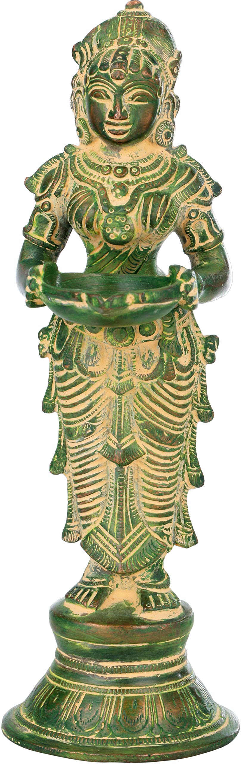 Sculpture Deeplakshmi laiton vert Chola pour illuminer votre coin méditation salon