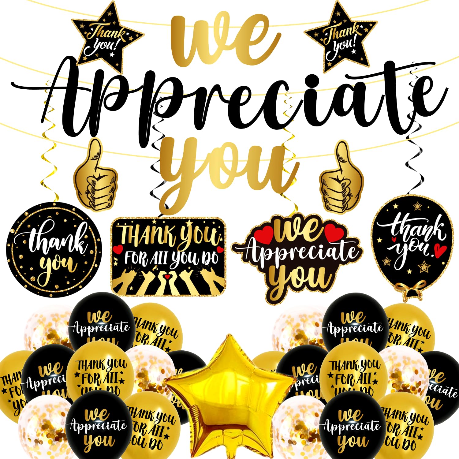 34pcs Employee Appreciation Decorations, Employee Appreciation Banner Balloon Hanging Swirls Employee Appreciation Day Thank You Decorations for Employees Teachers Doctor Staff Appreciation Banner