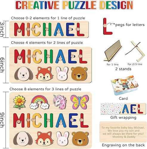 Vista 14 de Rompecabezas de nombres para niños, rompecabezas con nombre personalizado para niños pequeños, regalos de Pascua, rompecabezas de madera con nombre