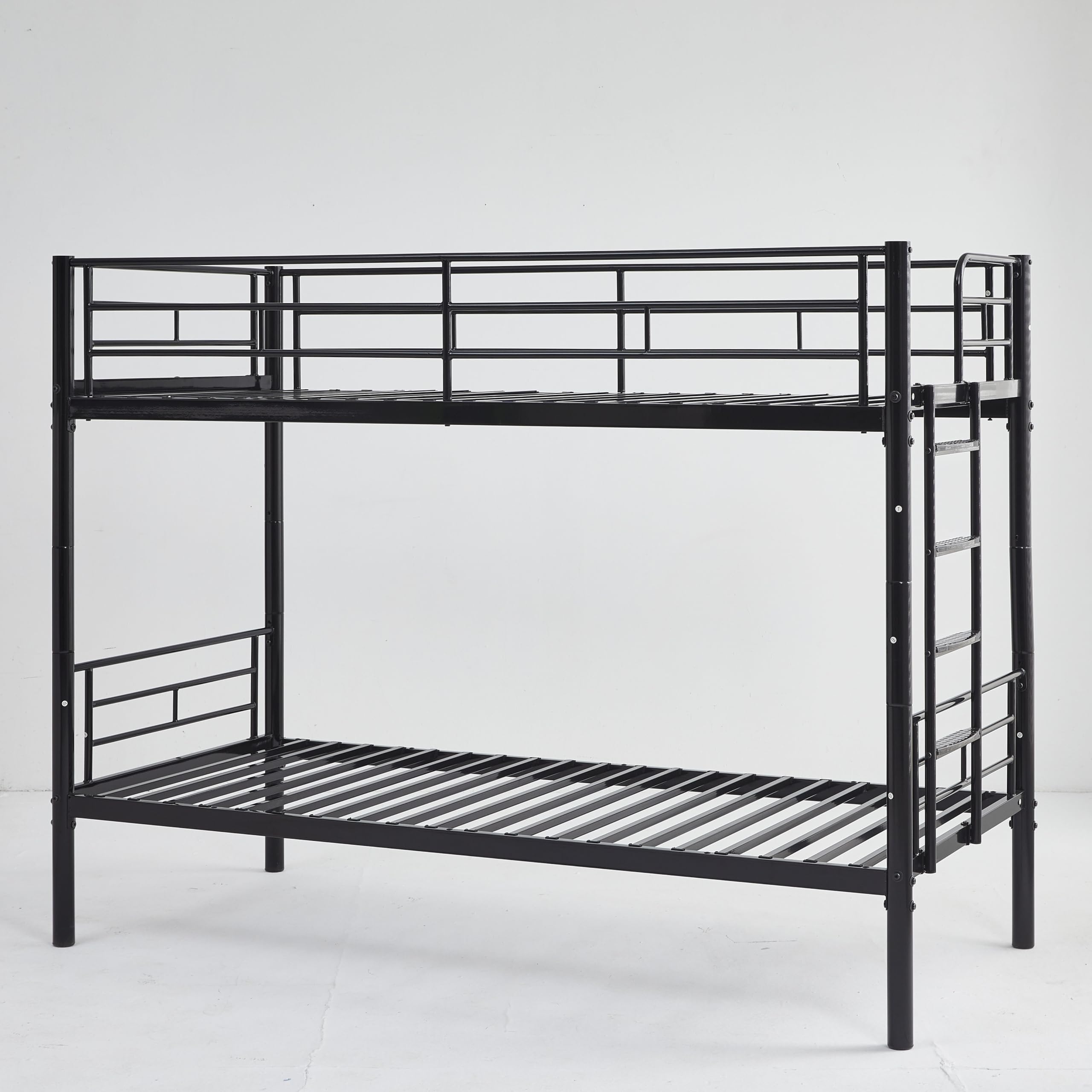 Litera de Metal de 90 x 200 cm, litera Juvenil con Escalera, Convertible en Dos Camas Individuales, Camas Altas para Adultos con somier y Barra de Seguridad para Dormitorio
