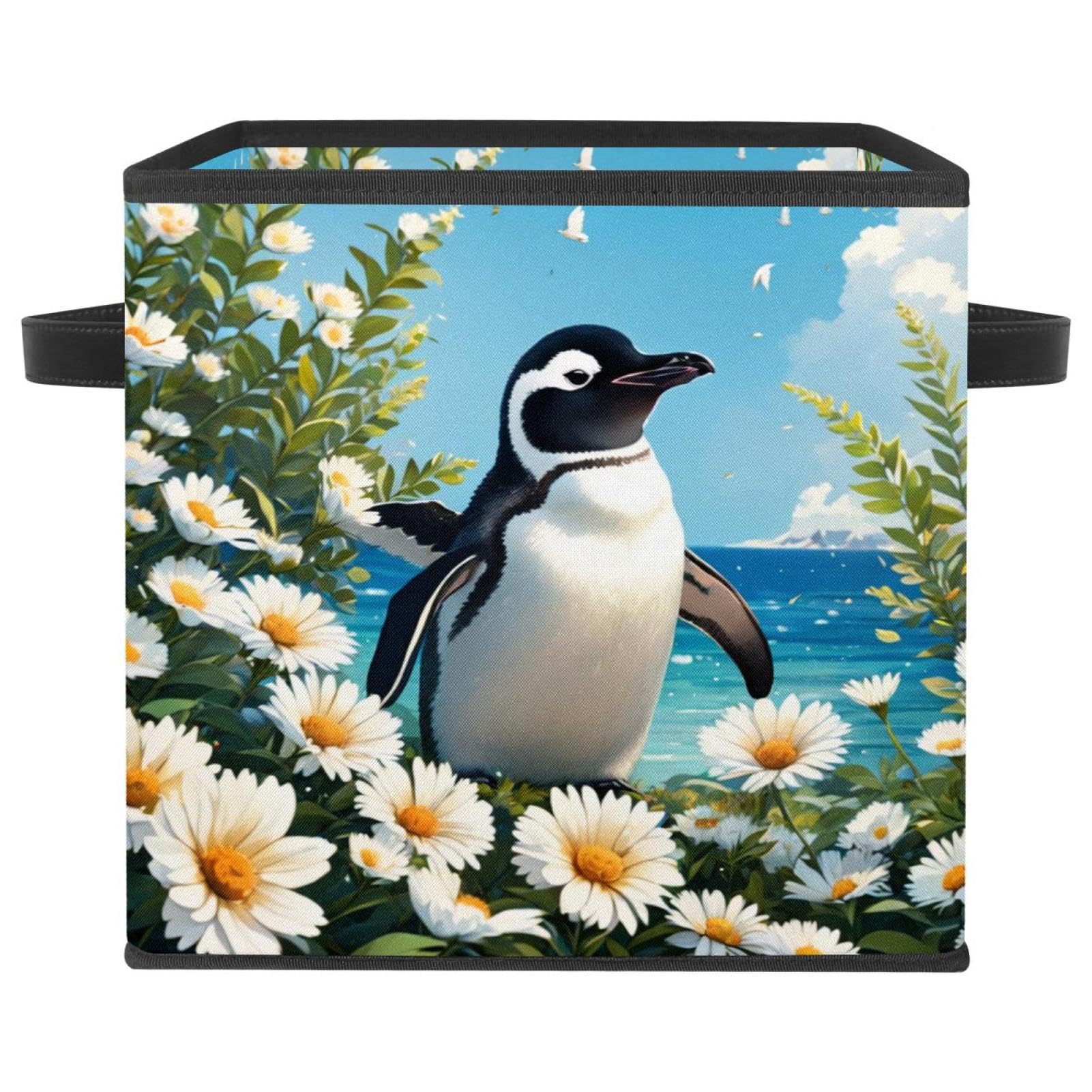 Boîte de rangement pliable pinguin en tissu pour étagère chambre enfant