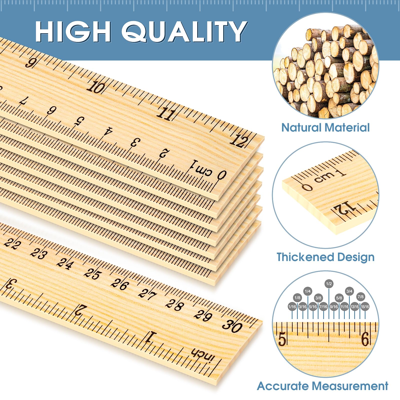 Holzlineal 30,5 cm, Großpackung für Klassenzimmer, Holzlineal mit Zentimetern und Zoll, 2 Skalen-Messlineale für Kinder, Studenten, Lehrer, ideal für Schulanfang, Büro, Heimbedarf, 100 Stück