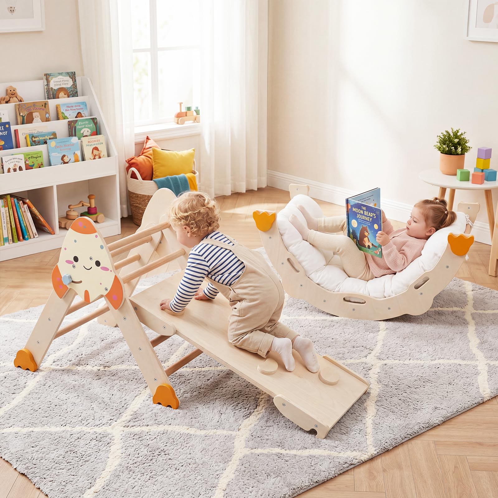 COSTWAY 8 in 1 Montessori Klettersset Holz, für Kinder ab 1 Jahr, Natur