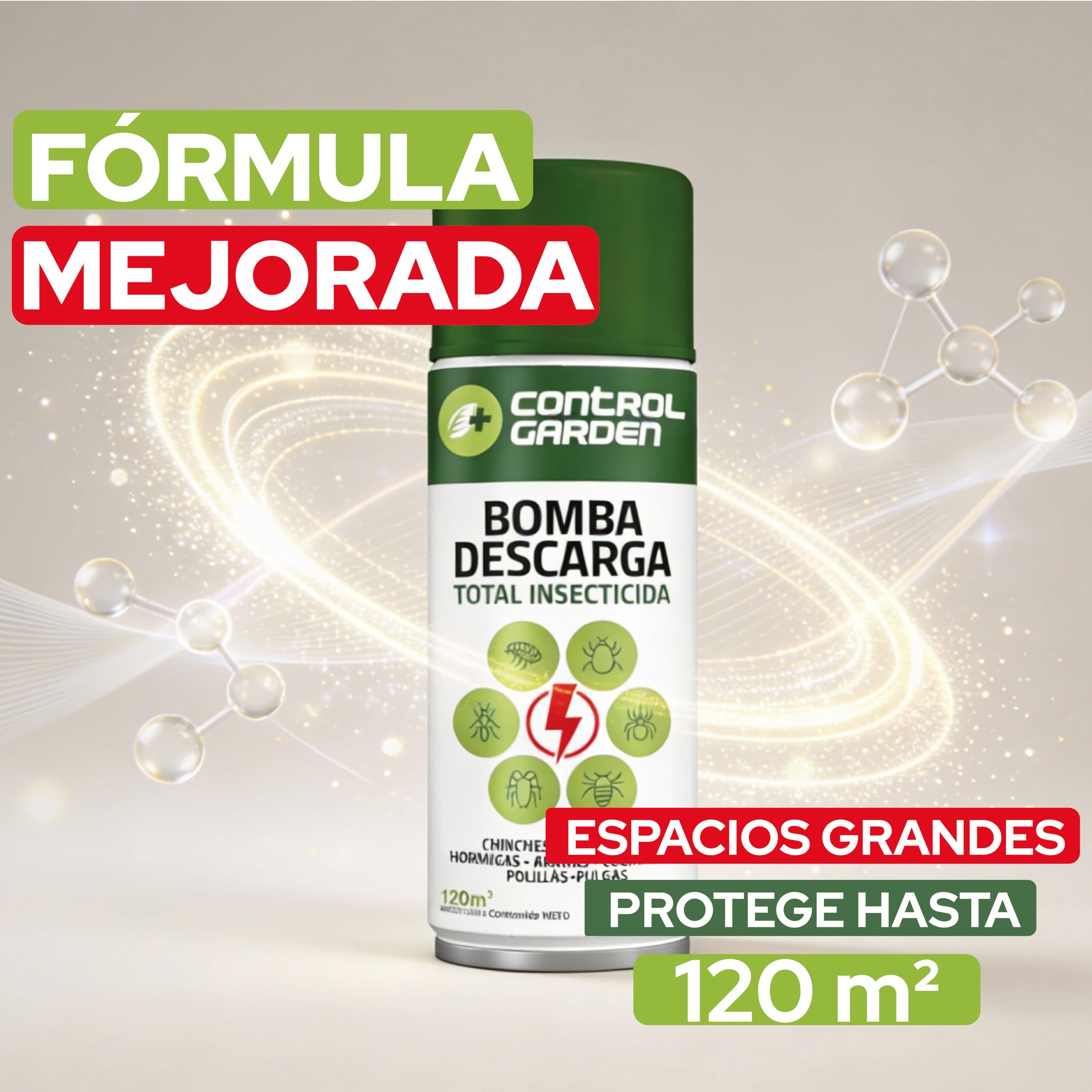CONTROL GARDEN Pack 12 Insecticida Descarga Total 150 ML Interior y Exterior | Repelente Anti Insectos: Chinches, Ácaros, Hormigas, Arañas... | Fungicida Larvicida Ovicida Bomba de Humo Espacio 120 m2