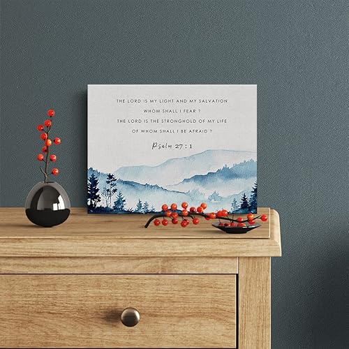 Miniatura 2 de Lienzo impreso con versículo bíblico, decoración con texto en inglés "El Señor es mi luz" Salmo 271, pintura de pared, acuarela, hogar, oficina,