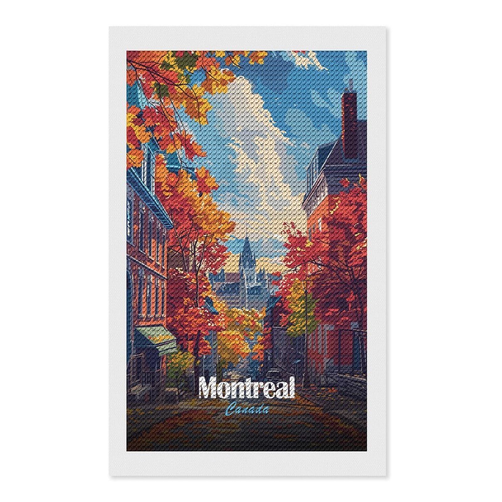 Junmoney Montreal Canada Autumn Cityscape Full Drill Diamond Painting Kit 12"x20", for Teens, Calming Craft to Unwind, Home Wall Decor, Christmas Gift