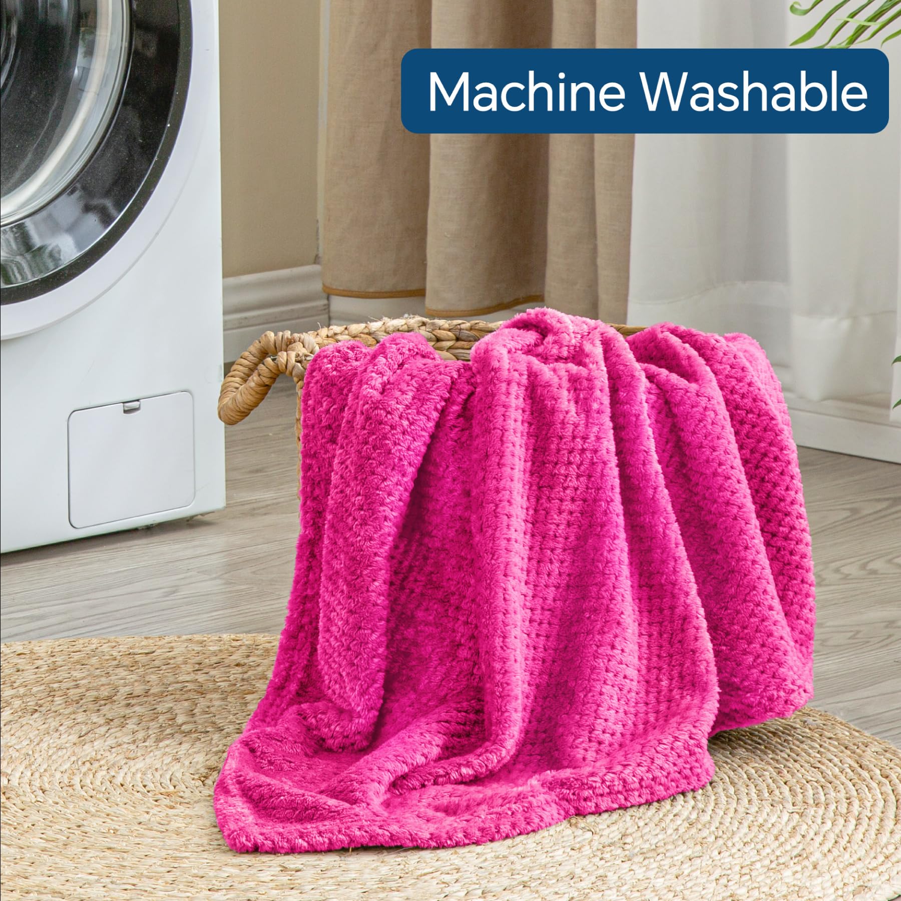 BEDELITE Travel Blanket with Bag, Jacquard Fleece Blanket 65"x40", Hot Pink view 9