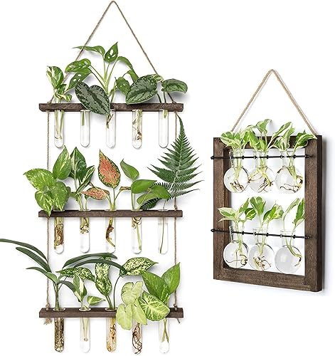 Mkono Mini jarrones de tubo de ensayo de 3 niveles y doble capa para colgar en la pared de cristal, estación de propagación, decoración de pared de