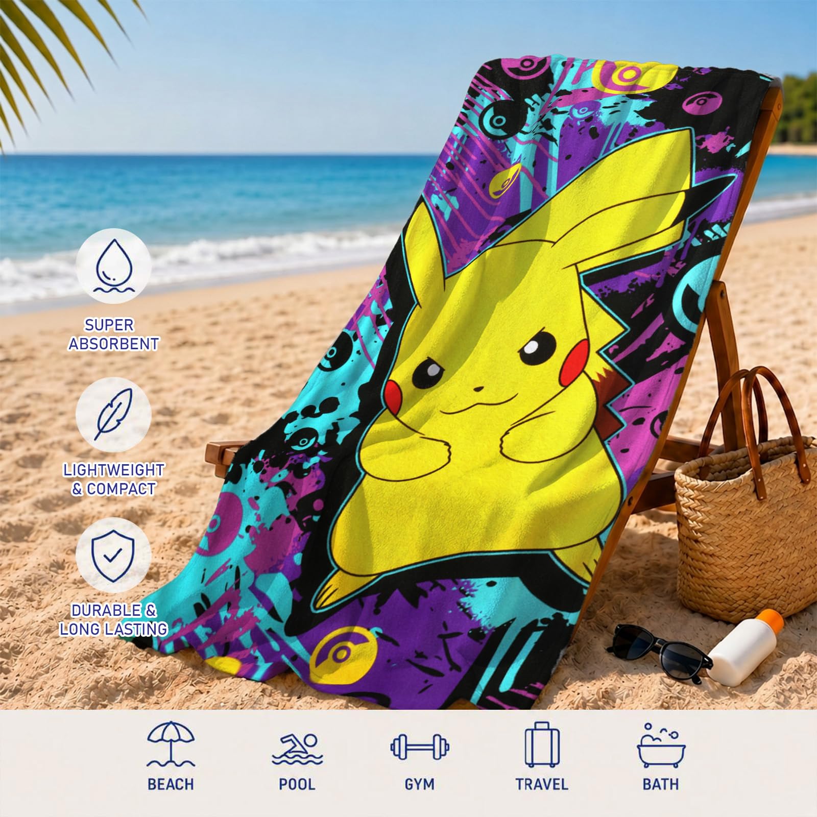 Amazon.co.jp: ポケモンビーチタオルセット - 27x54インチのピカチュウ