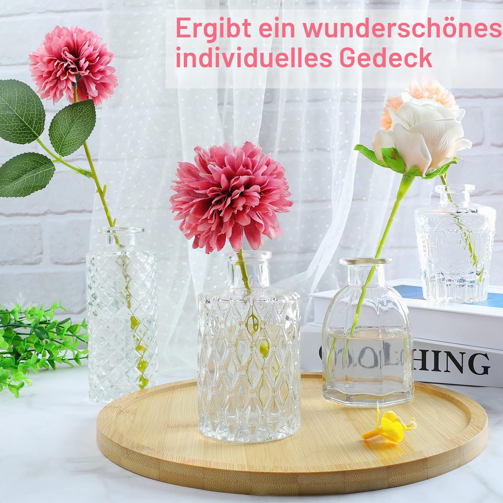 Glasvasen-Set, 24 Stück, kleine Glasvase für Blumen, Knospenvasen in Großpackung, Vintage-Blumenflasche, kleine Glasvase für Blumenarrangements, dekorativer Mittelpunkt, Dekoration für