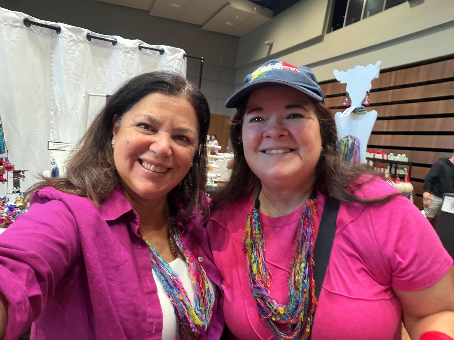 Women’s Handmade Bright Adjustable Multi Strand Fiber Scarf Necklace with Hand Dyed Yarns and Assorted Ribbons