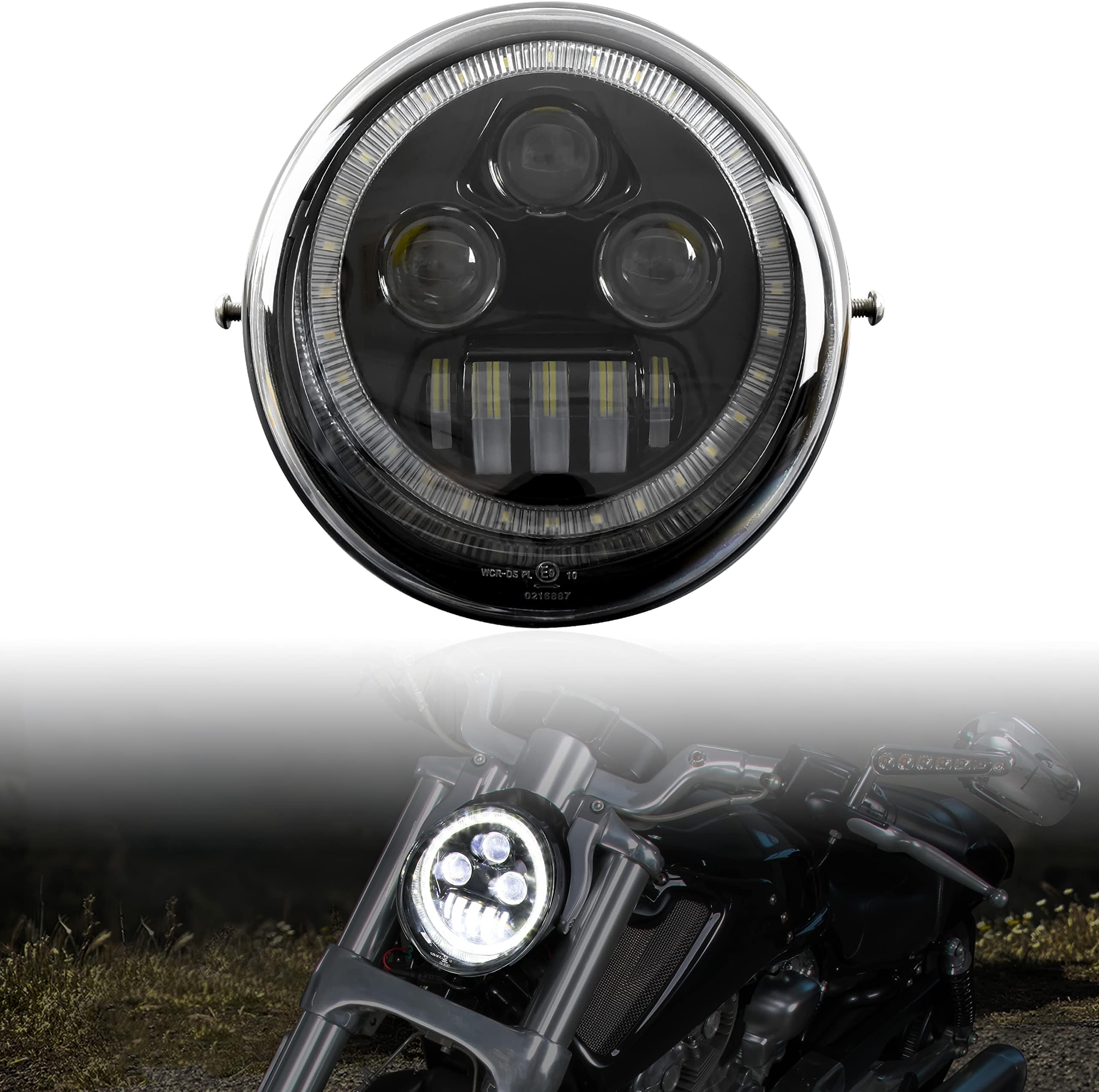 V-Rod LED Projection Headlight with Halo Ring DRL, LED Head Light Front Lamp with High Low Beam Halo DRL for Harley Davidson V-Rod VRod VRSCA VRSCF Street Rod 2002-2016 Models Accessories
