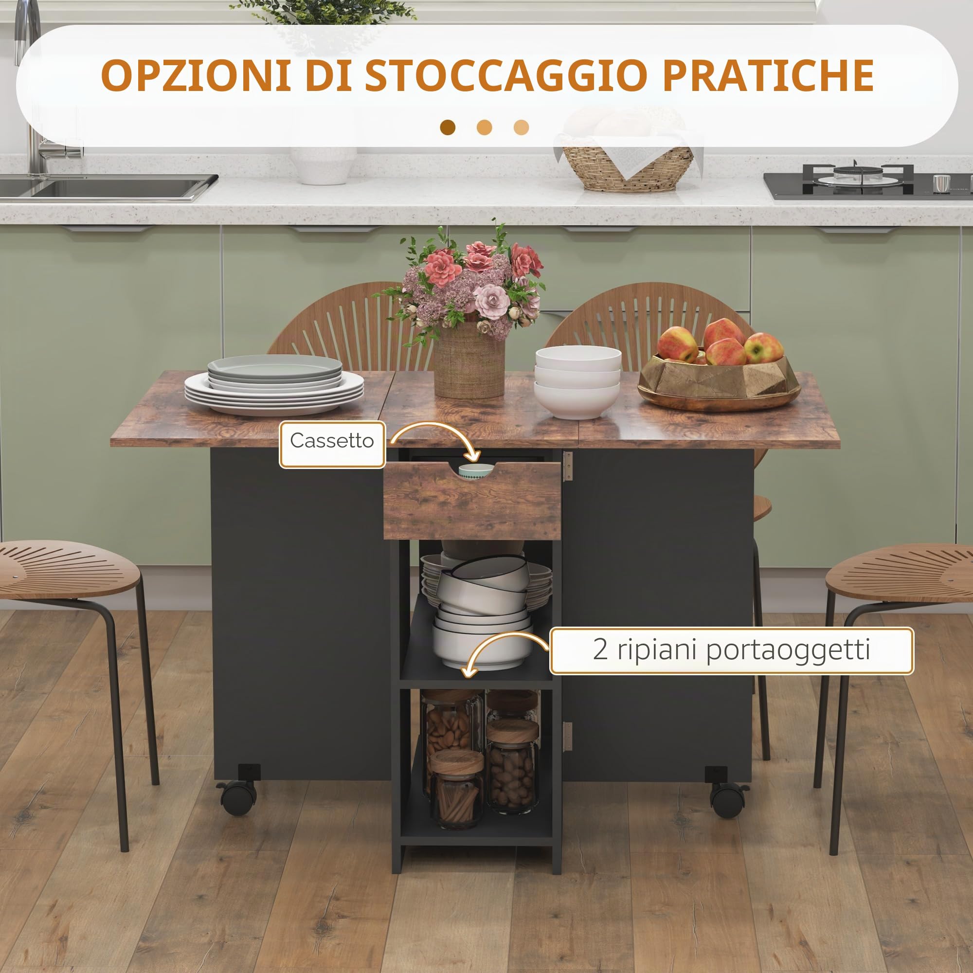HOMCOM Tavolo pieghevole ribaltabile per piccoli spazi marrone rustico