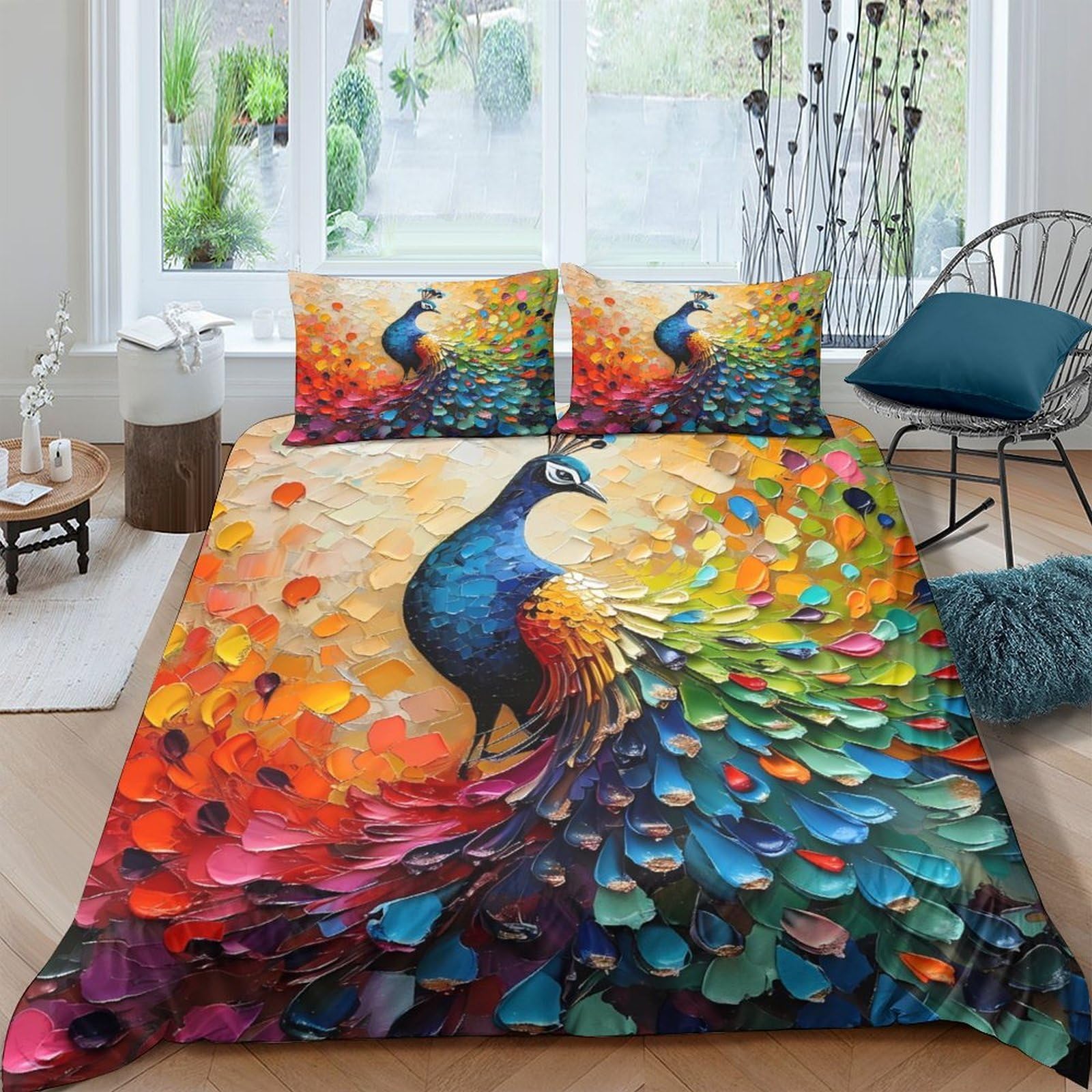Ctjqhvkz Style-7 3D Printed Colorful Peacock Fitted Sheet Microfiber Soft Vibrant Feather Bed Cover For Bedroom Guestroom Mattress Decor Single（135X200cm）