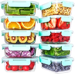 Bayco 10 Pack Glass Meal Prep Containers, Glass Food Storage Containers with Lids, Airtight Glass Lunch Bento Boxes, BPA-F...