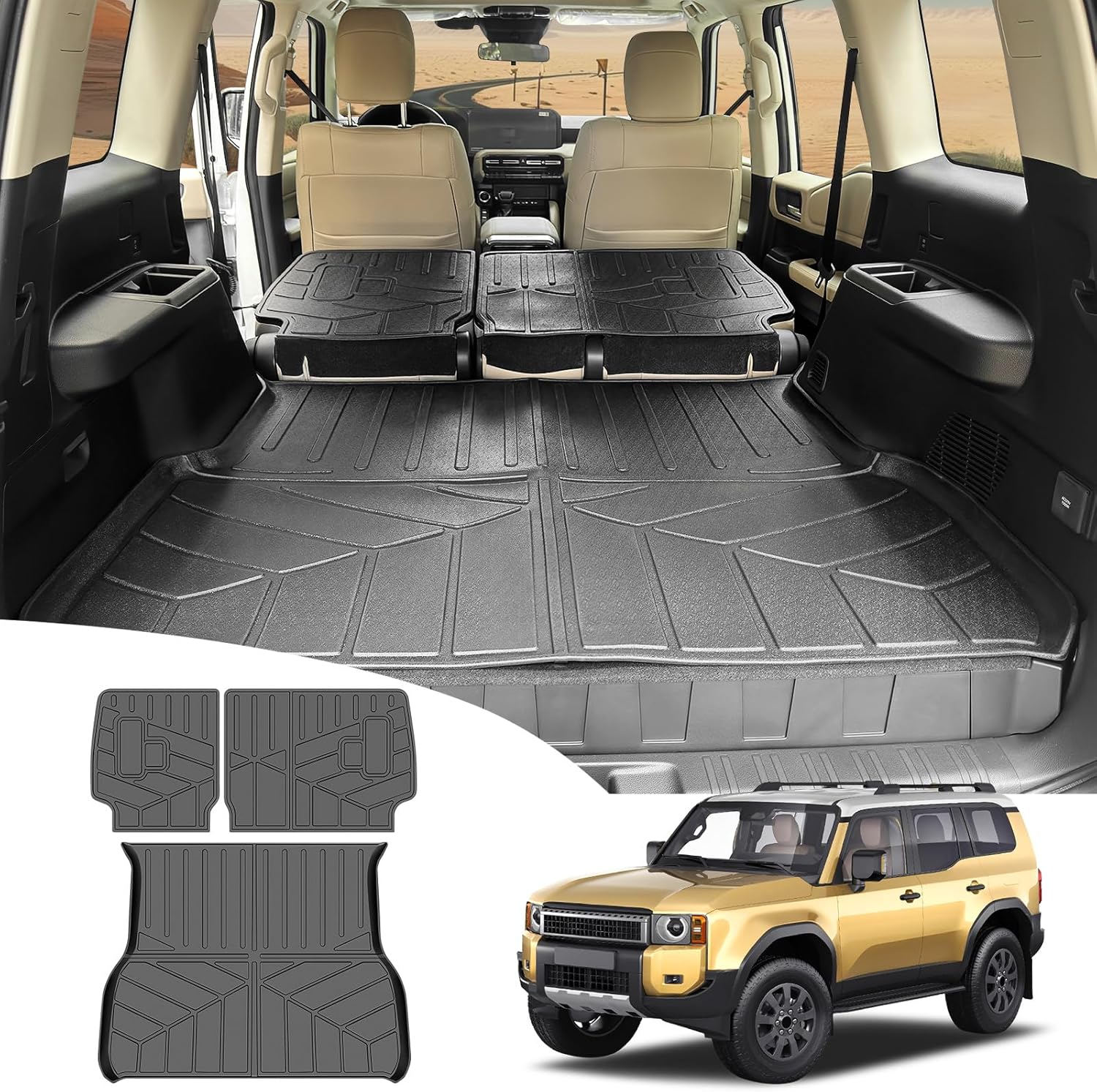 Trunk Mat & Backrest Mat for 2024 2025 Toyota Land Cruiser Prado 250 LC250 5 Seat Cargo Mats All Weather Rear Seat Back Cargo Liners for 24-25 Toyota Land Cruiser 250 Accessories Trunk Mat+Backrest Mat