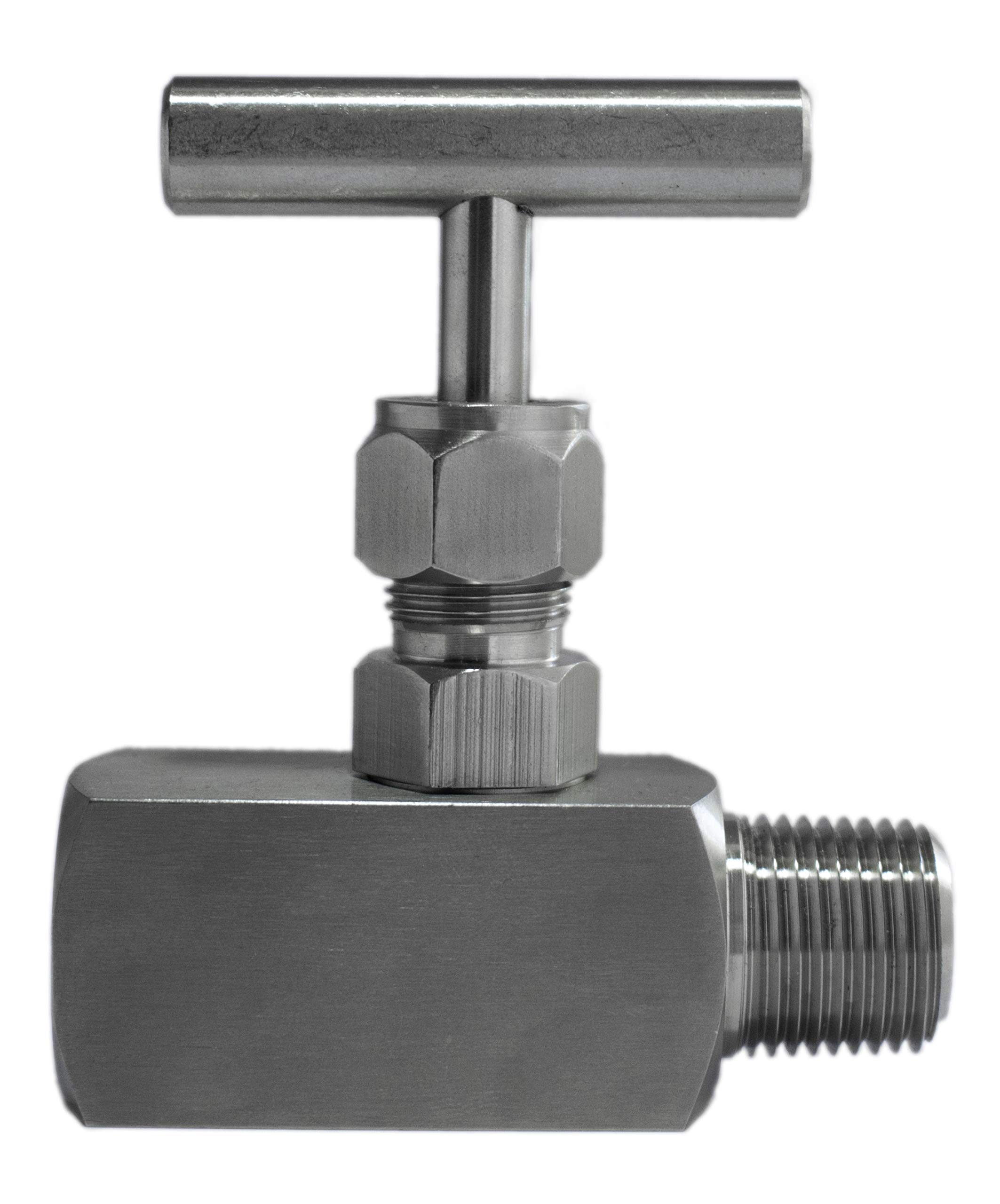 ZAES - Valvola a spillo 1/2 "BSP Maschio - Femmina Acciaio Inox AISI 316L PTFE 6000 PSI (413 Bar) alta pressione, valvola di intercettazione con filettatura interna, valvola di regolazione