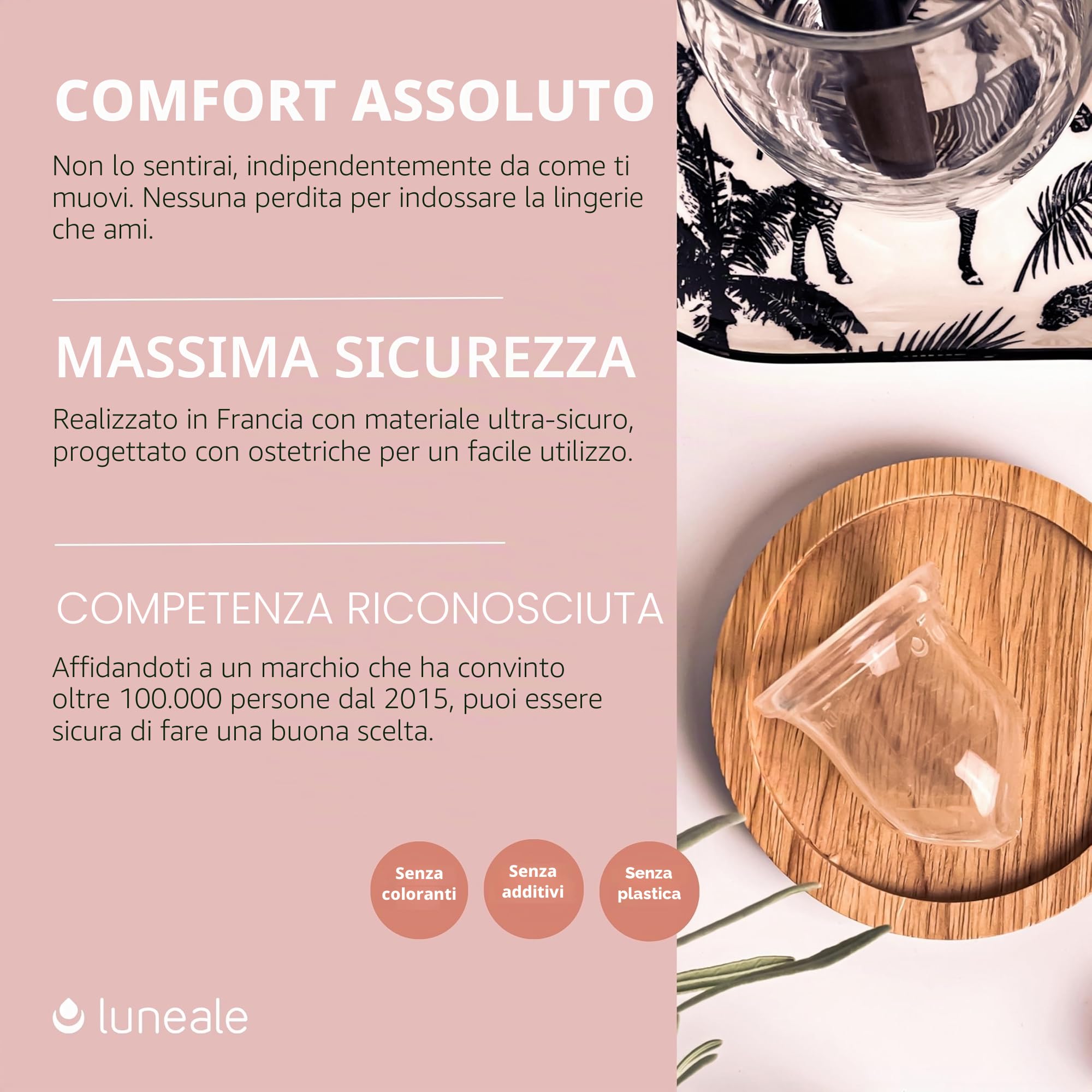 La Cup Luneale - coppetta mestruale - design ergonomico esclusivo creato con ostetriche - fabbricazione francese - 100% silicone medico al platino (M - Flusso medio/abbondante)