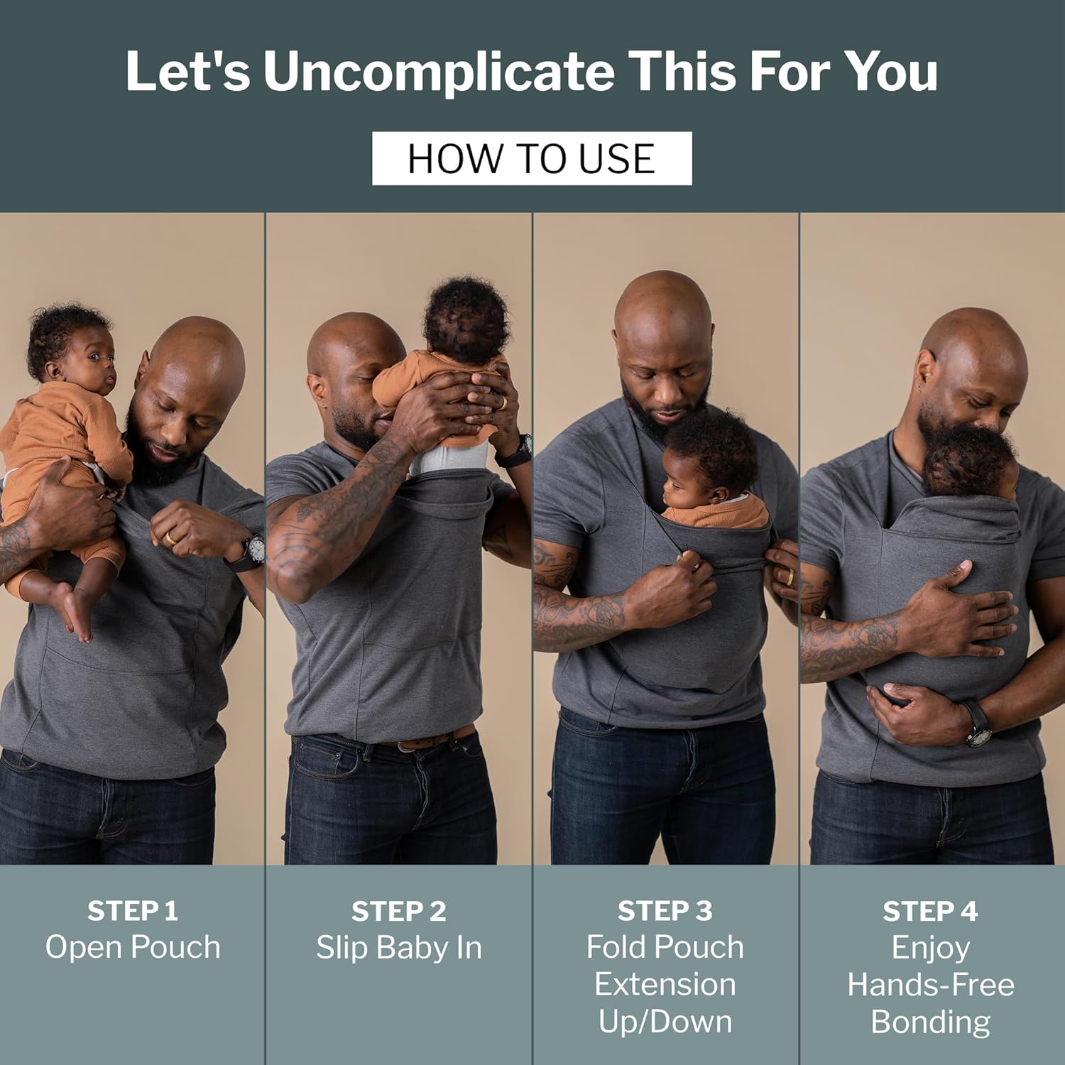 Lalabu The Dad Shirt | Hands-Free Baby Carrier for Dad with Kangaroo Pouch | Engineered for Bonding, Safety, & Comfort for Newborns Up to 15 Lbs. | CPSC Compliant - Simple Gray - XL