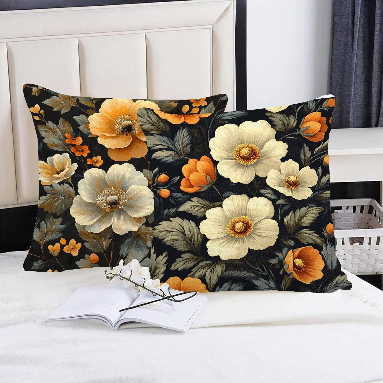 Juego de 4 Fundas Cojines Rural Flores (2) 55 x 55 cm Fundas Cojines, Decoración Moderna Cojin Exterior, para Sofá salón Coche Cama Sillas Decoración, Cuadrado Terciopelo Sofá Cojín Exterior m-472