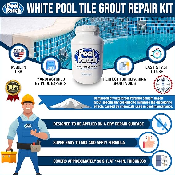 Pool Patch White Pool Tile Grout Repair Kit, 10-Pound, White