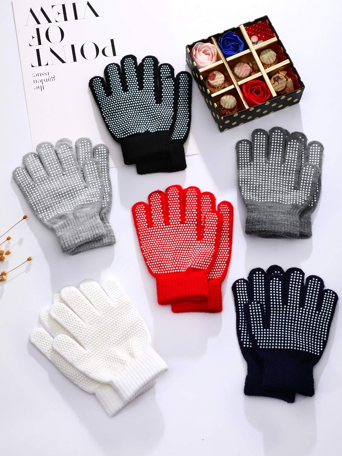 Sumind 12 Pairs Winter Knitted Stretch Grip Gloves Anti Slip Knit Warm Gloves for Children - Image 5