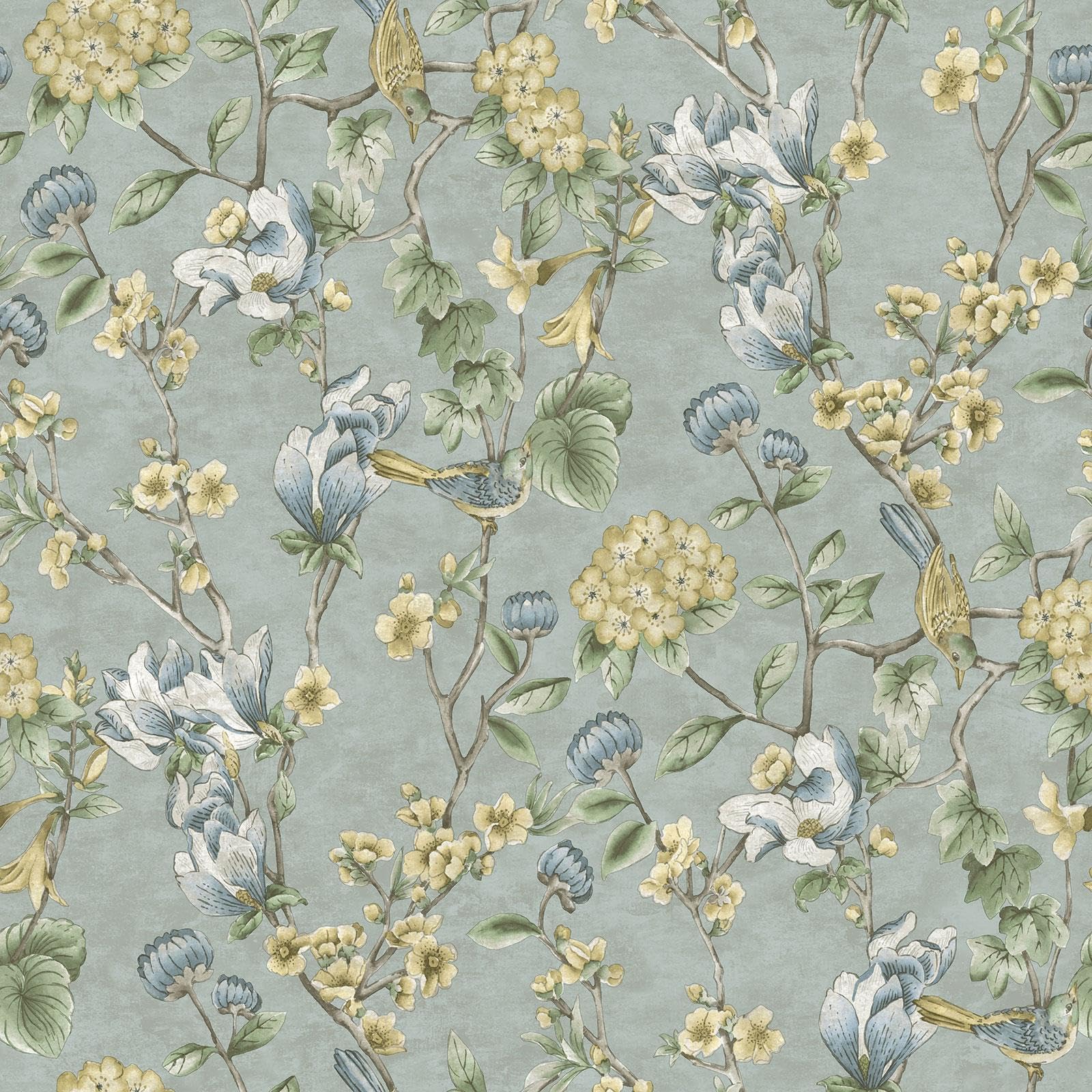 Holden Decor Floral Bird Trail Blue Wallpaper 13602