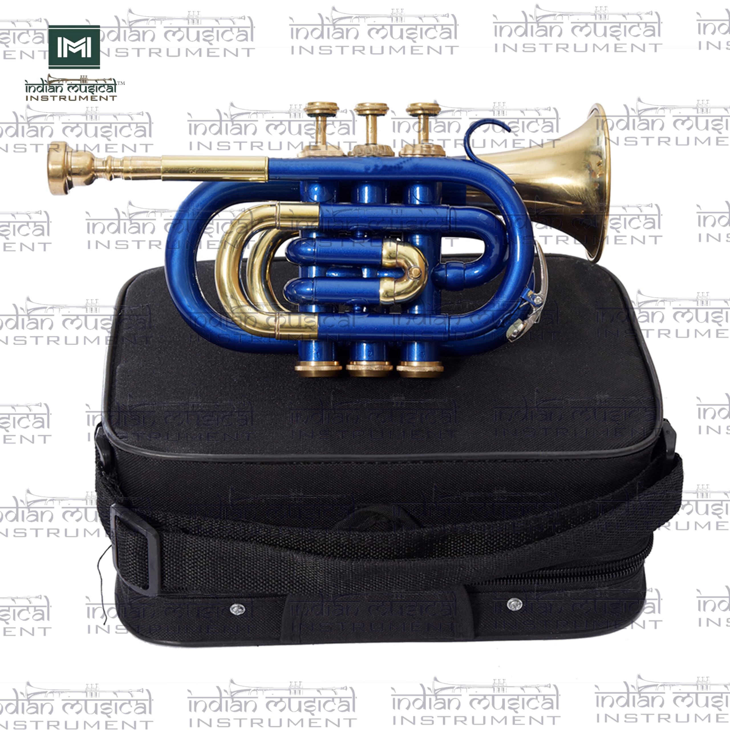 Trompette de poche en si bémol avec embouchure et étui de transport (Bleu doré)