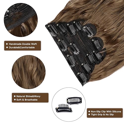 Vista 126 de WECAN Extensiones de cabello con clip, 20 pulgadas, color rojo cobre, 6 piezas, extensiones de cabello natural largo ondulado y rizado para mujeres