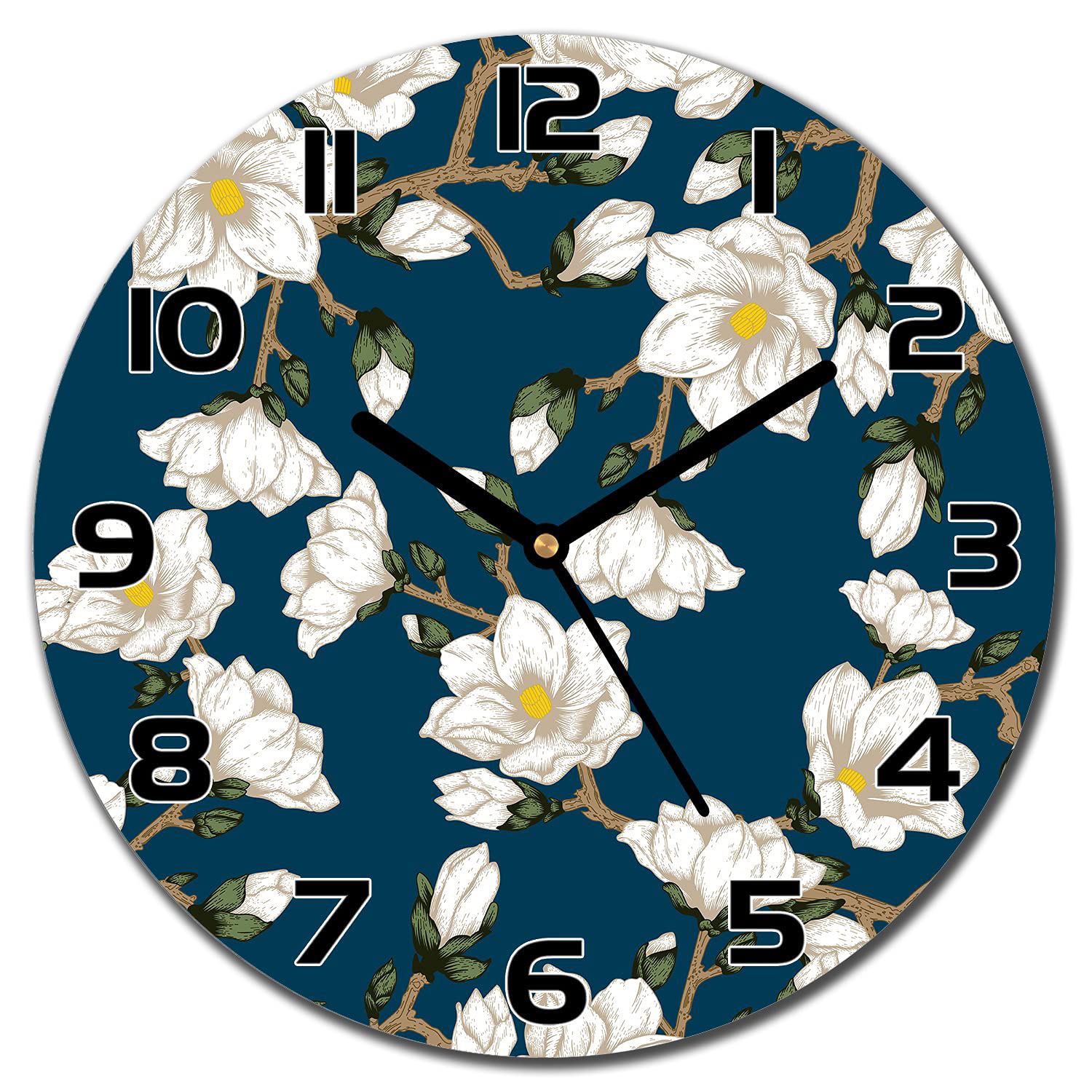 Horloge en Verre Moderne Cuisine Salon Marguerites Sombres Décoration Ronde 30 cm