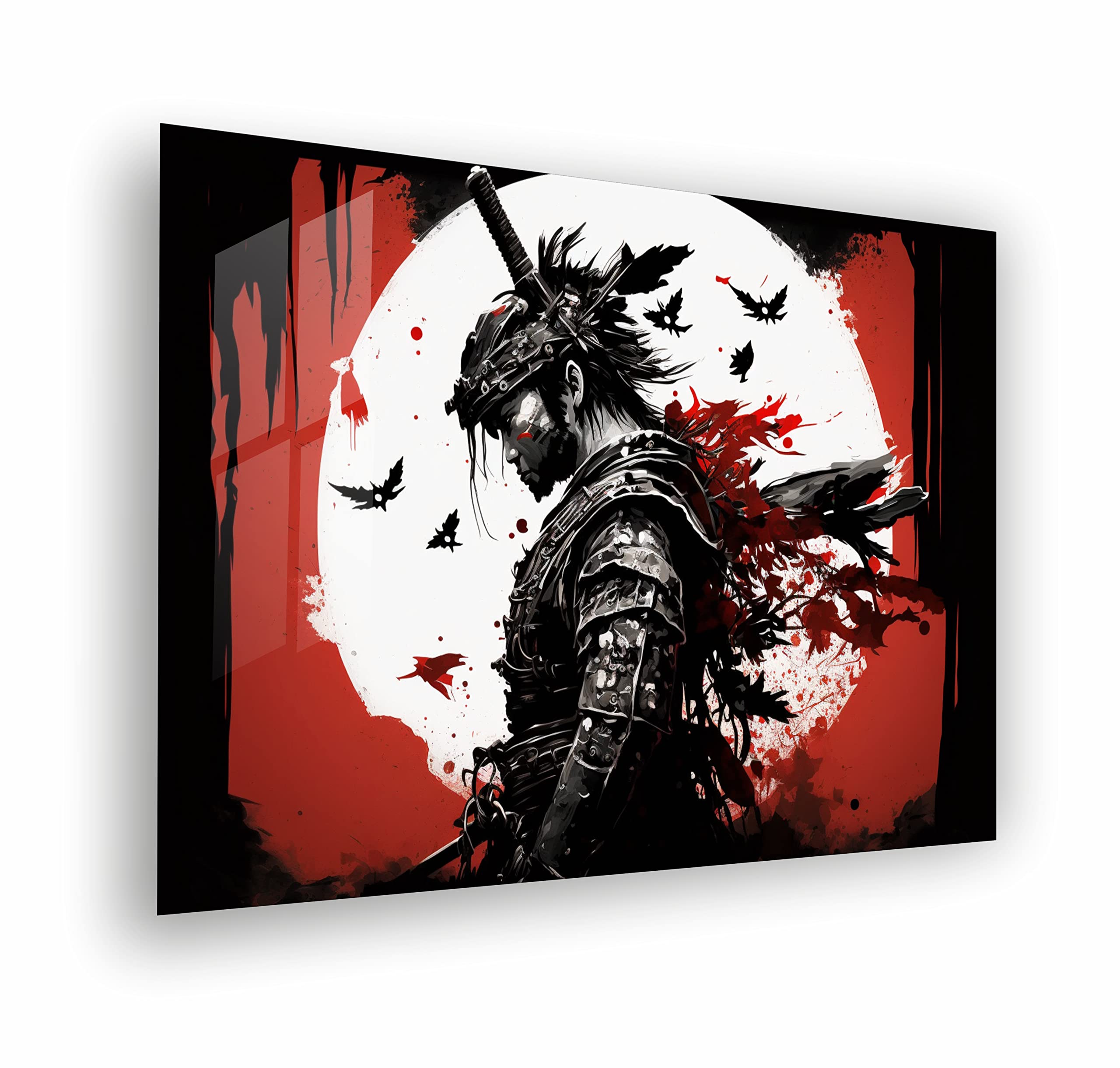 Manschin-Laserdesign Premium Wandbild aus Acrylglas - KEIN LEINWANDBILD - Samurai japanisch modern Abstrakt Weiß Gold Wandbilder Wanddekoration Design (Acrylglas, 60 x 40 cm)