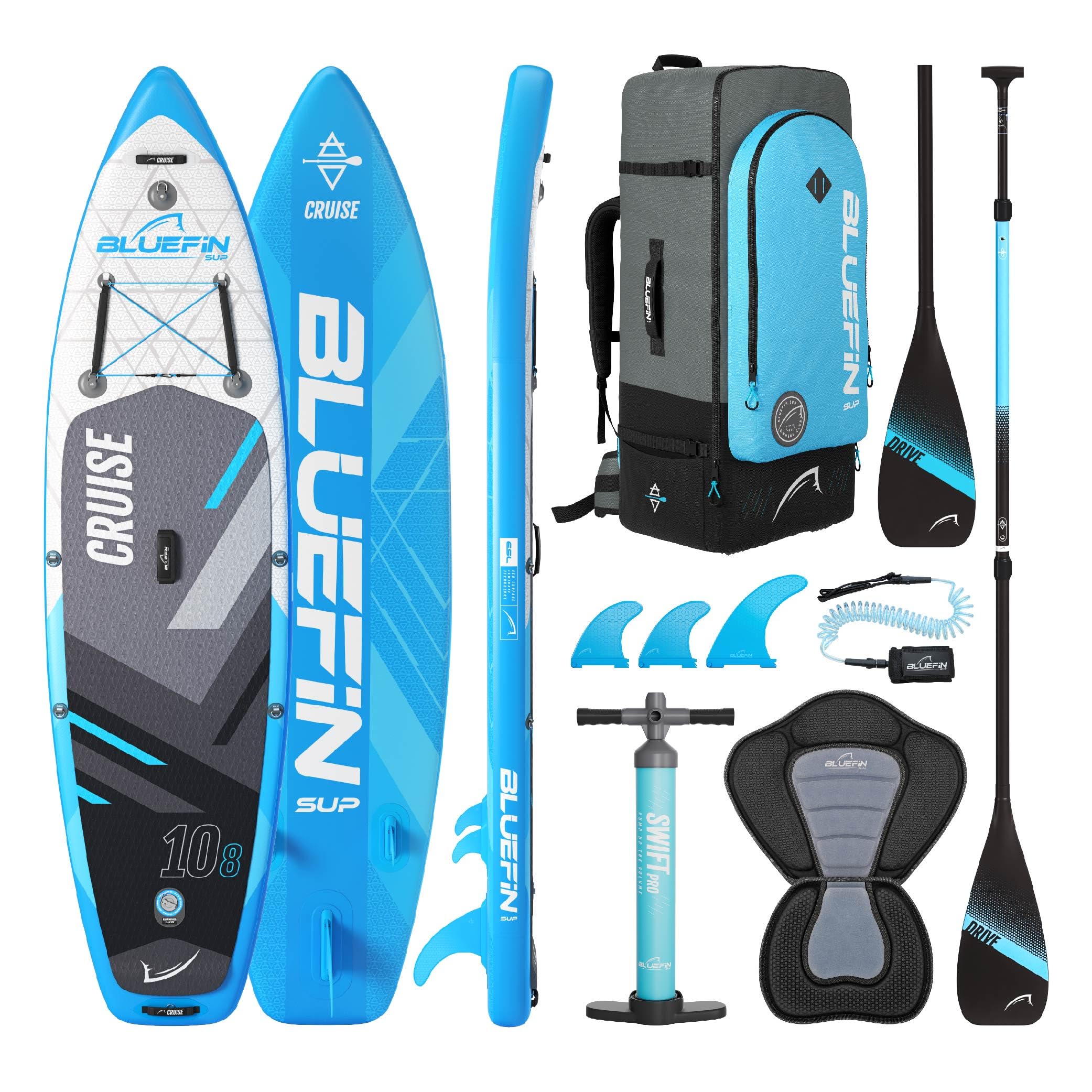 Bluefin SUP Cruise 10'8 | Planche à pagaie Adulte avec siège de Kayak | Bluefin Cruise Sup | Facile à Transporter | Conversion Kayak | Accessoires de Planche à pagaie Inclus