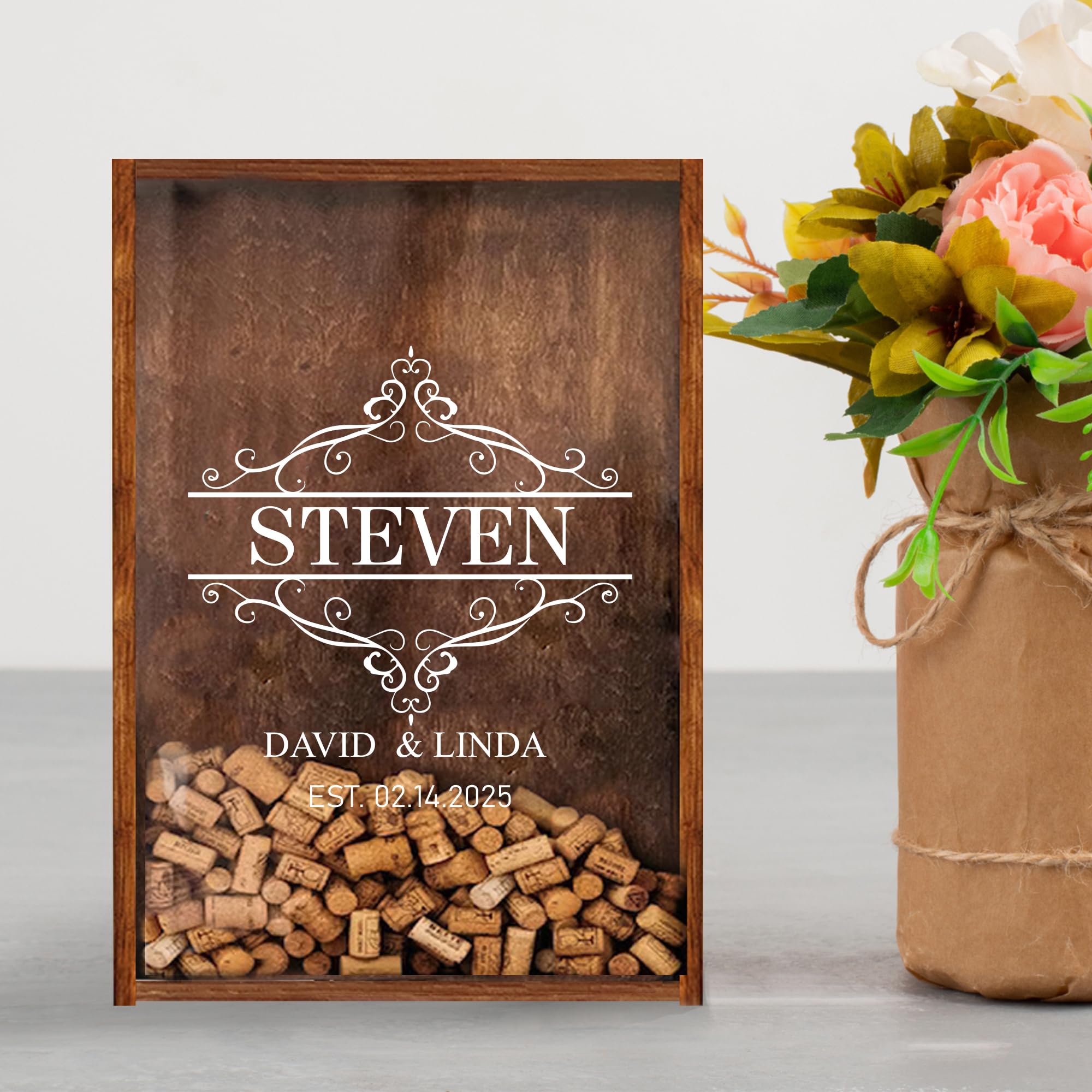 Personalized Gifts, Custom Wine Cork Wooden Shadow Box Frame, Personalized Wine Cork Holders Decorative, Wall Mounted Tabletop Shadowbox Gift