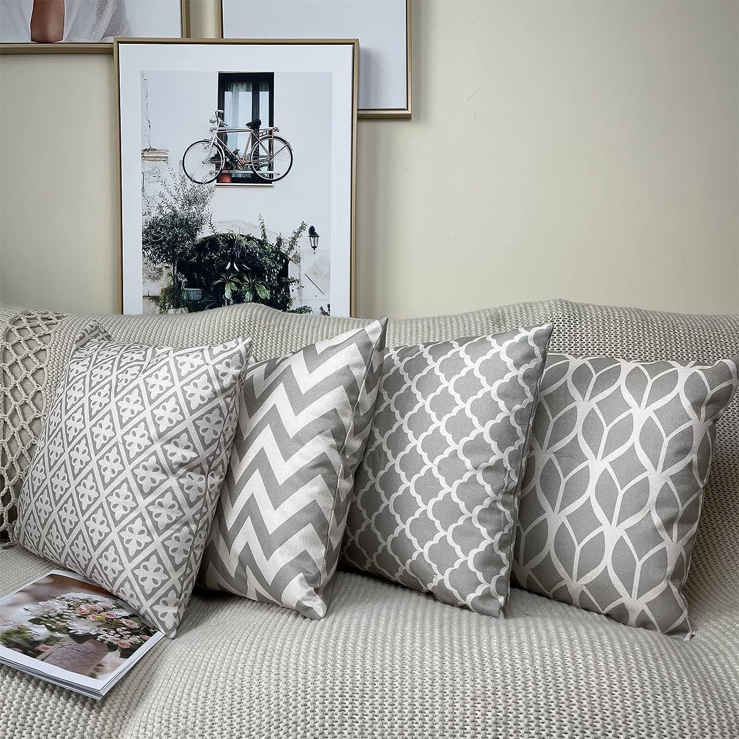 Fodera Per Cuscino Quadrata 40x40 Cm In Cotone Grigio – Ricamo Patchwork Tradizionale, 1 Pezzo