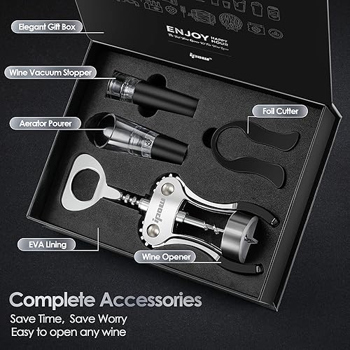 Miniatura 9 de Ipow Abridor sacacorchos de alas de acero inoxidable para vino botellas de cerveza