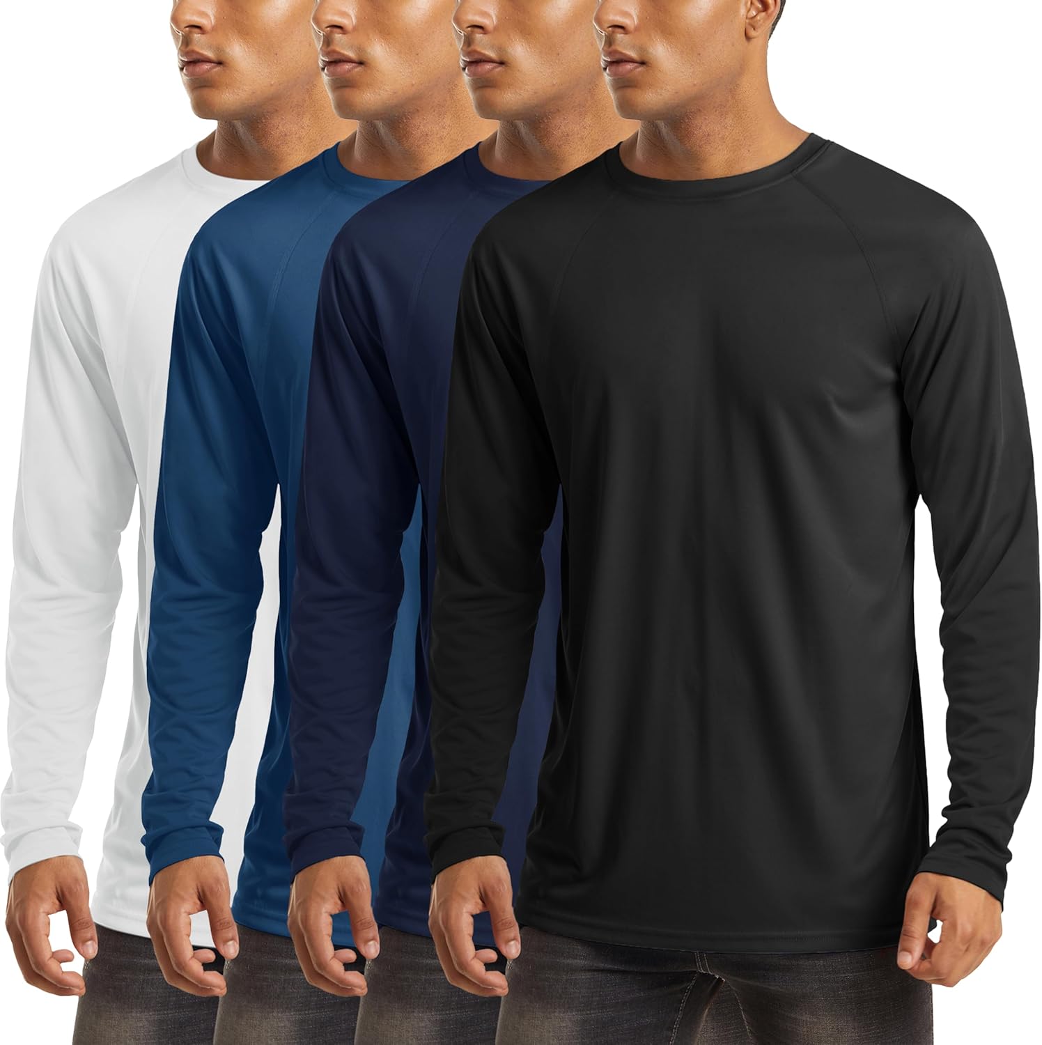 MAGCOMSEN 4 Pack Men's Shirts Long Sleeve Sun Protection UPF 50+ UV SPF Dry Fit T-Shirts for Workout Athletic