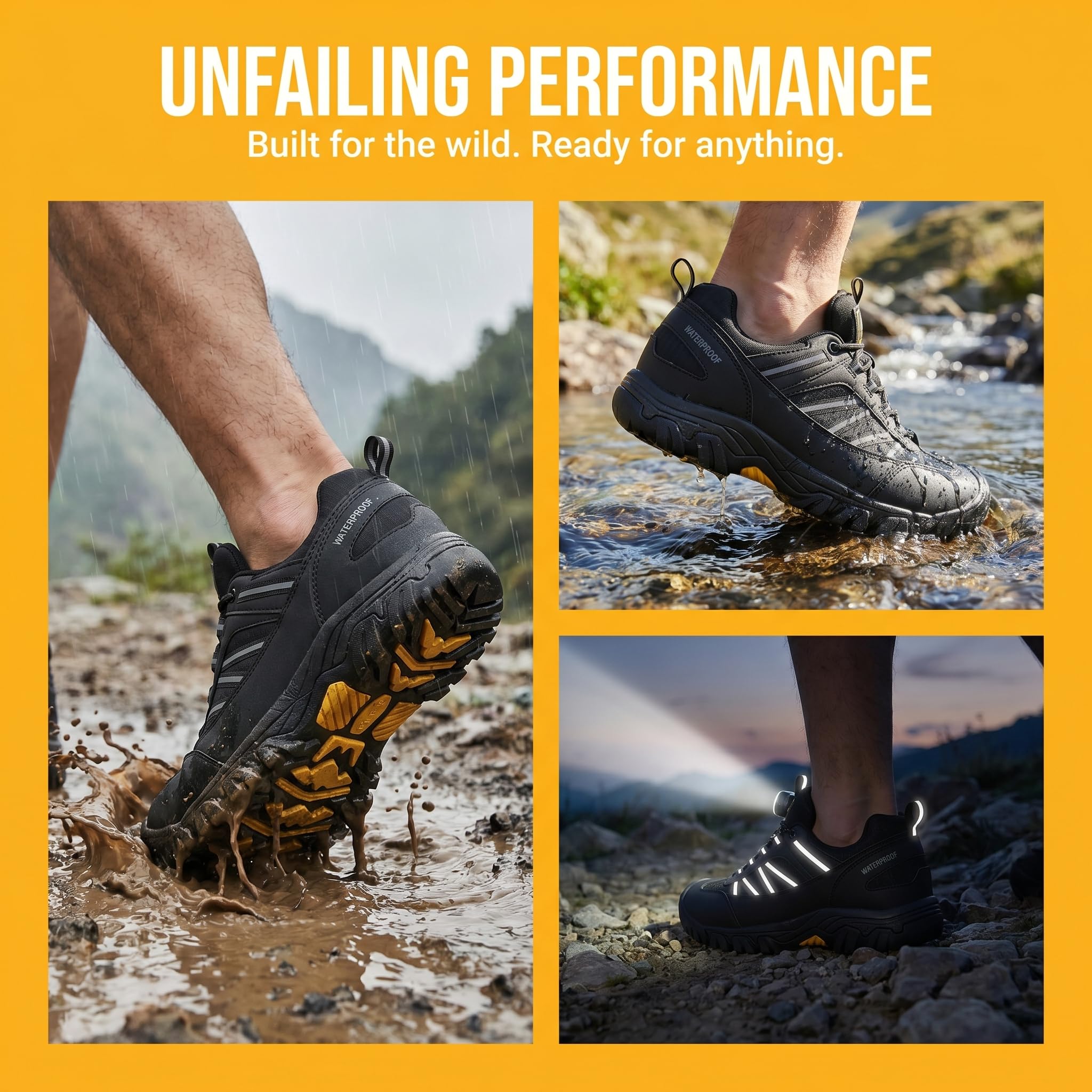 Scarpe da Escursionismo Impermeabili Uomo Scarpe da Trekking Arrampicata All'aperto Antiscivolo Traspiranti con Strisce Riflettenti, Protezione Punta e Linguetta a Ala EU 41-46