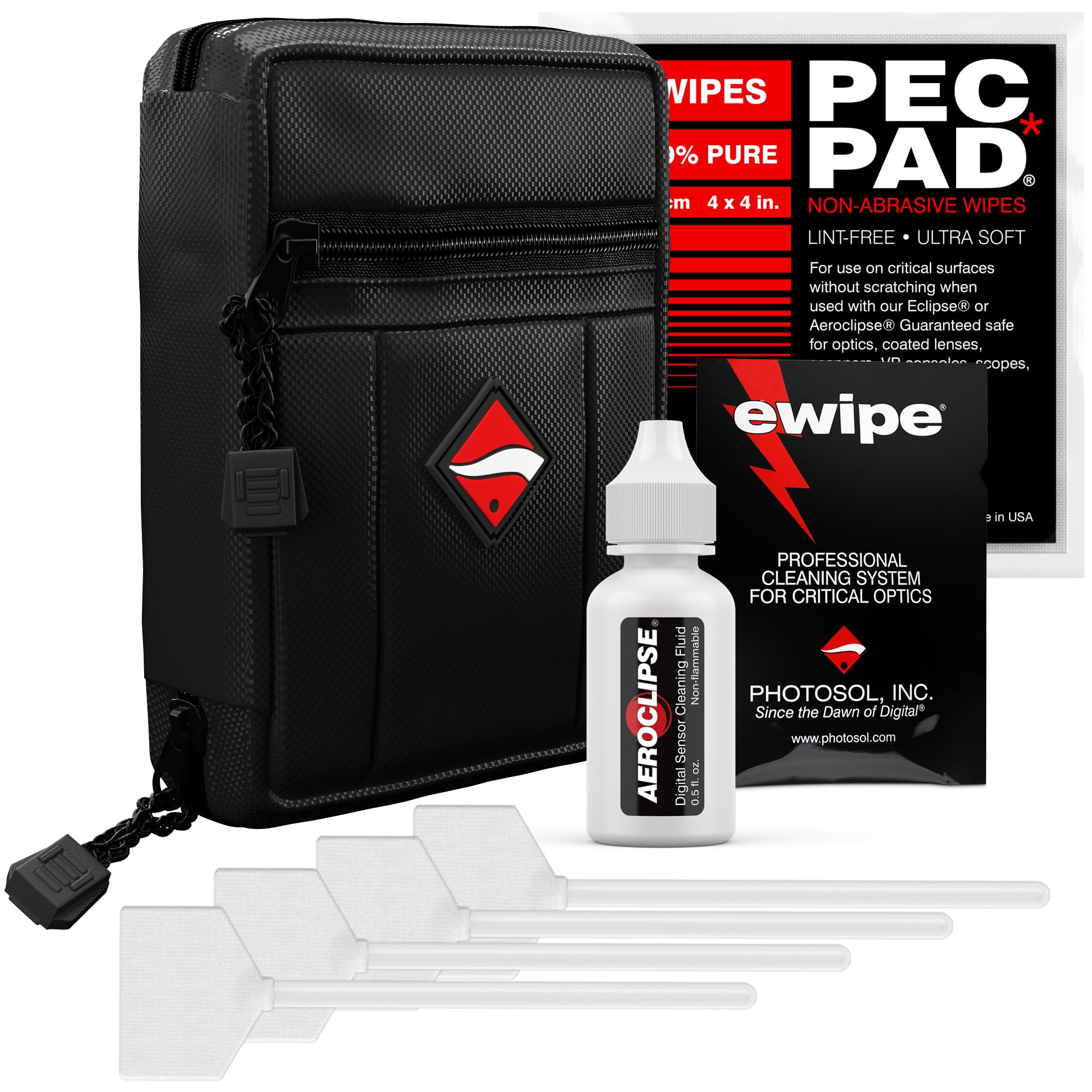 Photographic Solutions Kit di sopravvivenza digitale, tamponi sensore tipo 4 (33 mm), salviette fotografiche PEC-PAD, pacchetto E-Wipe e soluzione per pulizia ottica aeroclipse non infiammabile, kit