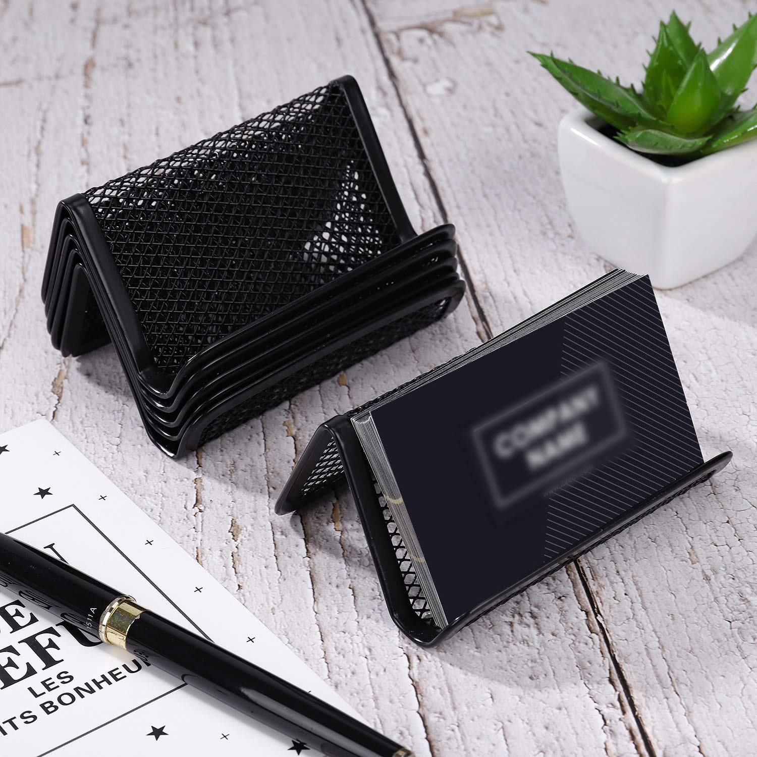 Dohobby Metal Mesh Business Card Holder - Sleek Black Desktop Organizer & Display Stand For Office, Reception, Or Meetings - View #8