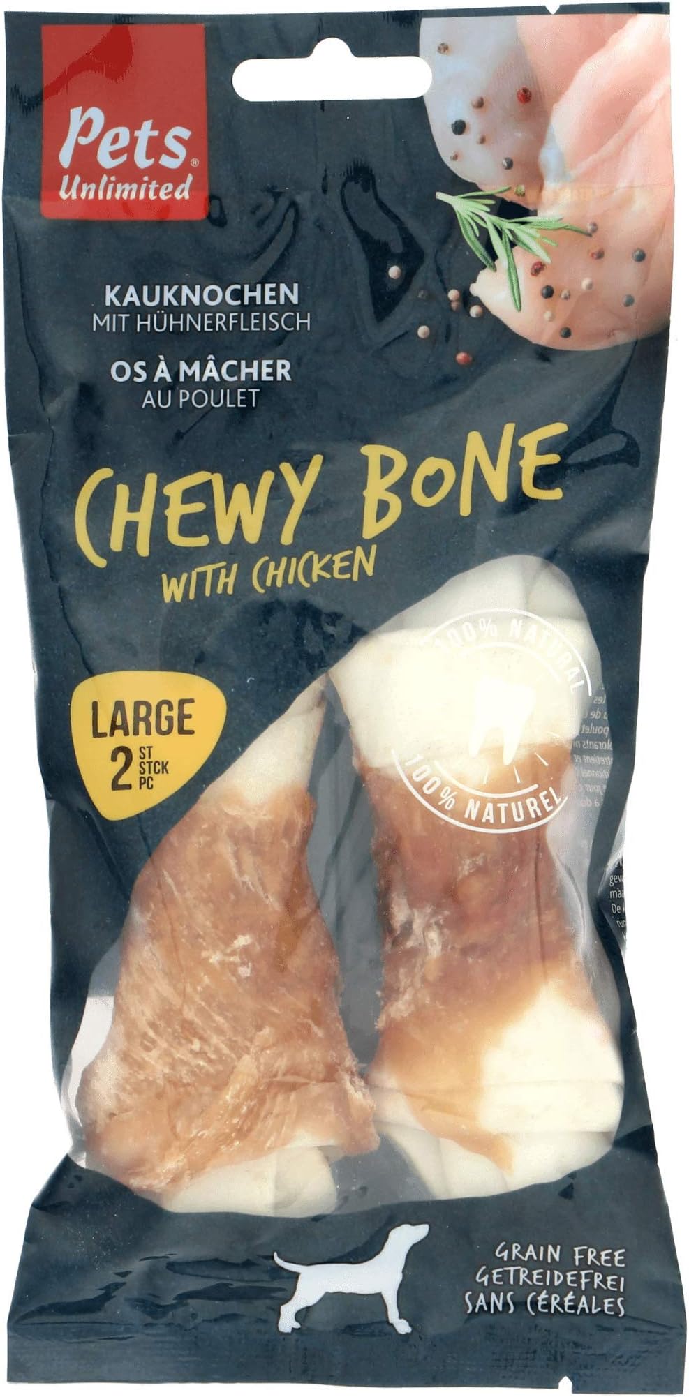 Pets Unlimited Chewy Bones with Chicken, Pack of 2 Large Premium high protein natural Pet treats with No artificial Colours flavours or preservatives