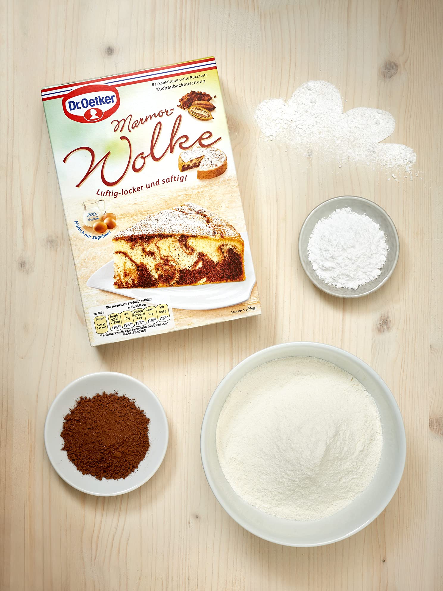 Dr. Oetker Marmor-Wolke, 8 x 455 g, Backmischung für besonders luftig-lockeren Rührkuchen, zum Zubereiten von besonders lockerem und saftigem Marmorkuchen, mit Dekorzucker