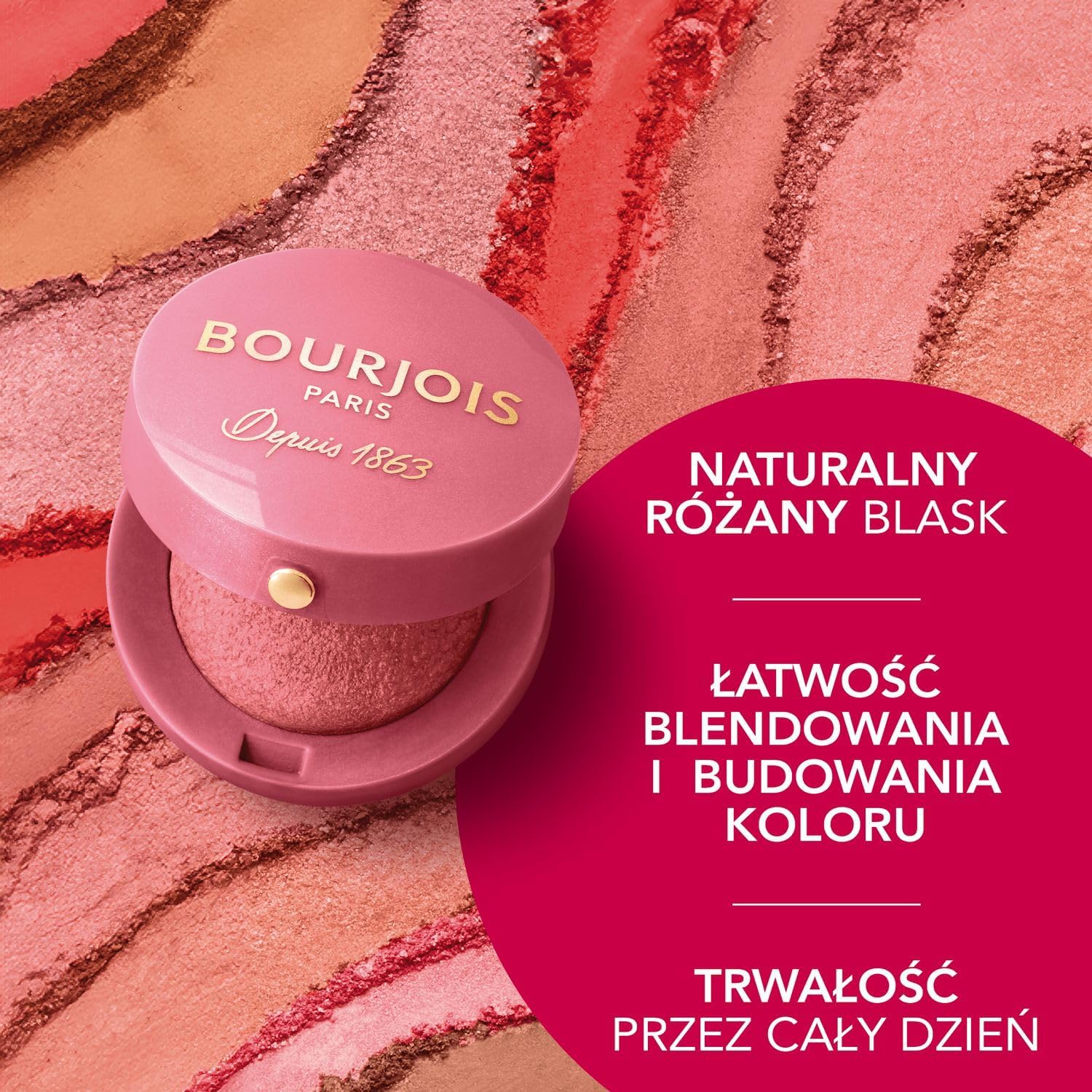 Bourjois Little Round Pot — стойкая пудра для щек с зеркальцем и кисточкой № 34 Rose d'Or, 2,5 г