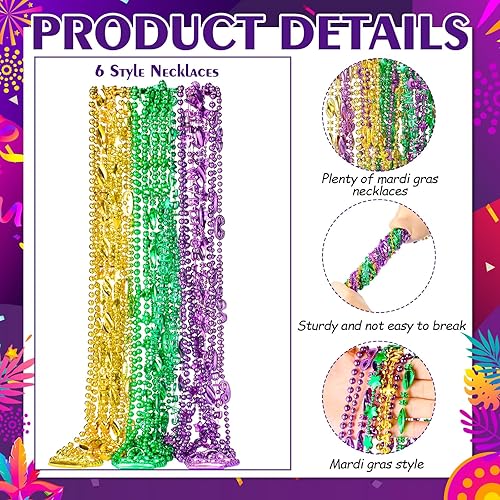 Miniatura 4 de Zeyune Diadema de plumas de Mardi Gras con cuentas de Mardi Gras, collares, lentejuelas, plumas sintéticas con purpurina para fiesta de carnaval